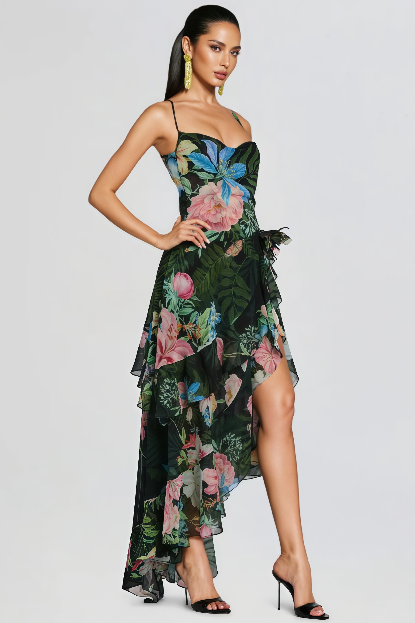 Jormany Green Halter Floral Maxi Dress