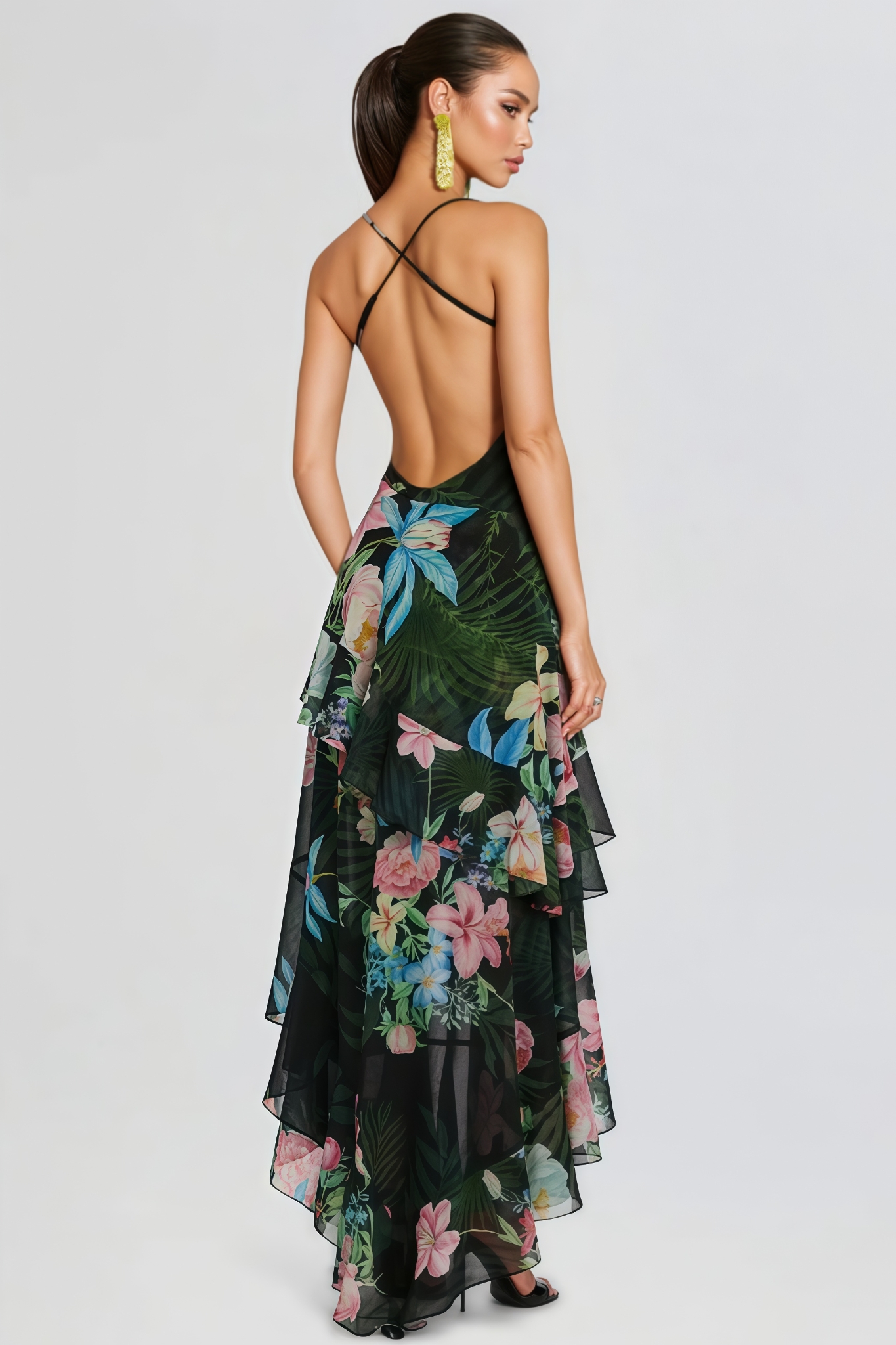 Jormany Green Halter Floral Maxi Dress