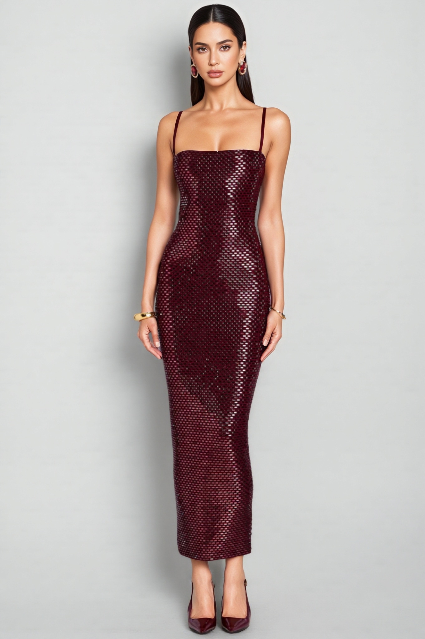 Josephine Red Rhinestone Bandage Maxi Dress
