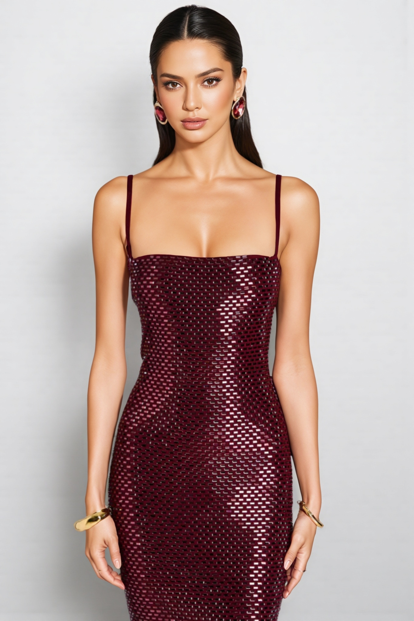 Josephine Red Rhinestone Bandage Maxi Dress