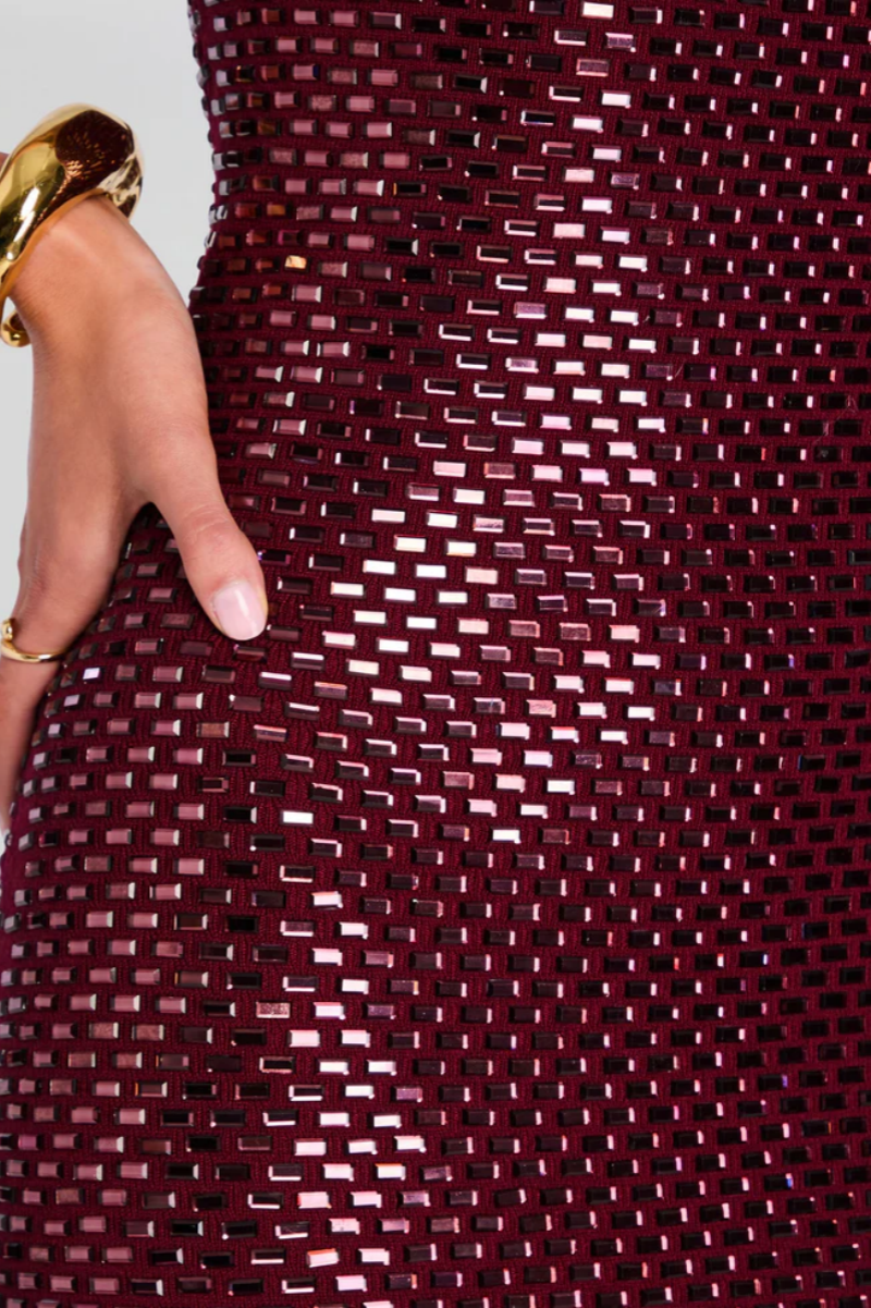 Josephine Red Rhinestone Bandage Maxi Dress