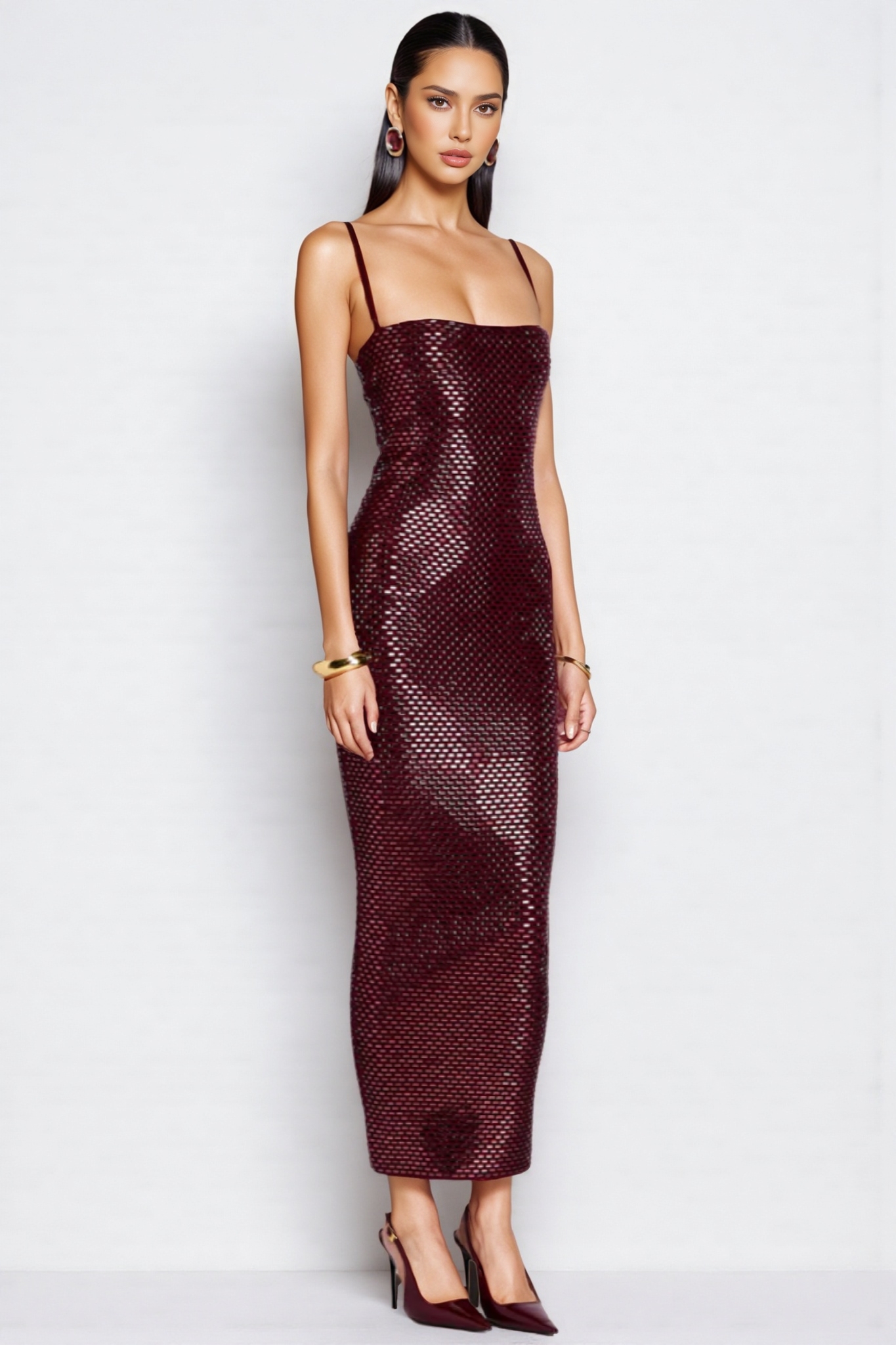 Josephine Red Rhinestone Bandage Maxi Dress