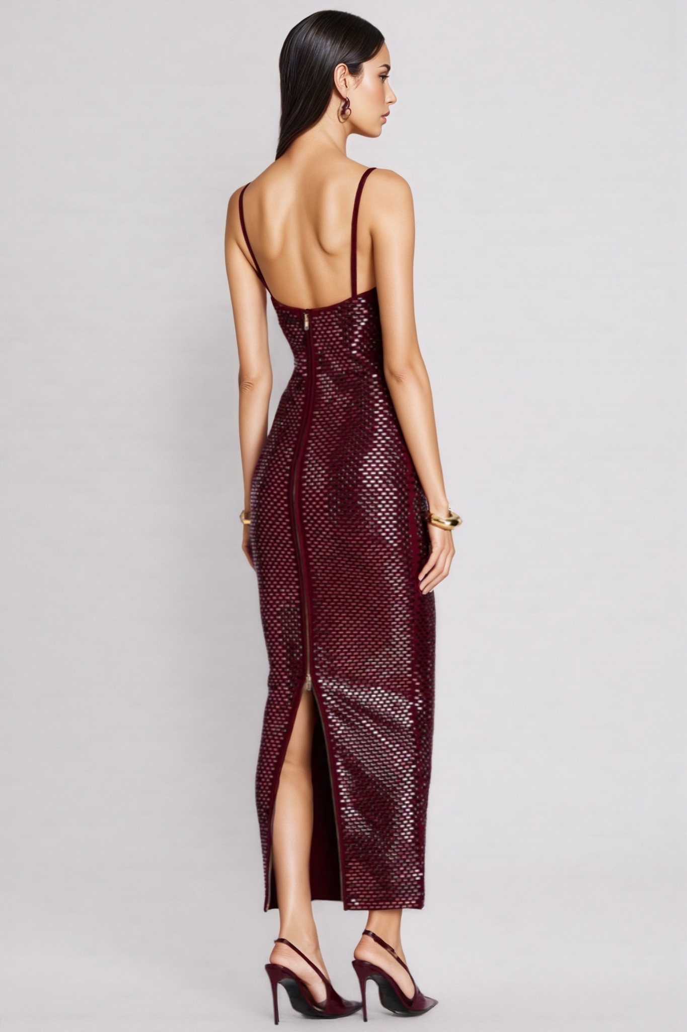Josephine Red Rhinestone Bandage Maxi Dress