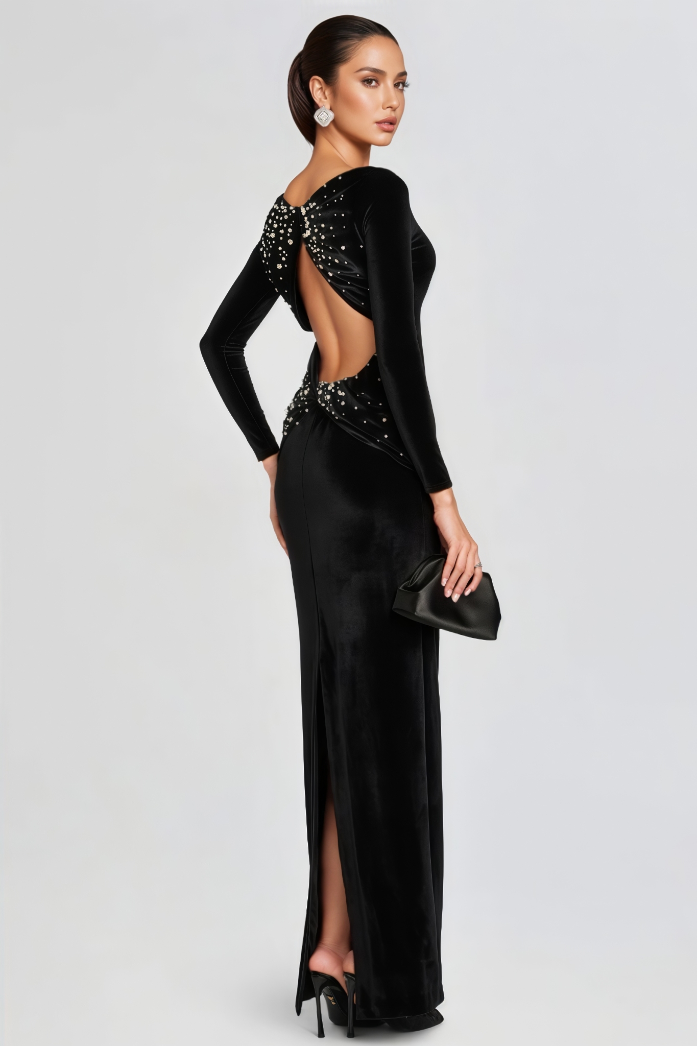 Liord Black Open Back Beaded Mermaid Maxi Dress