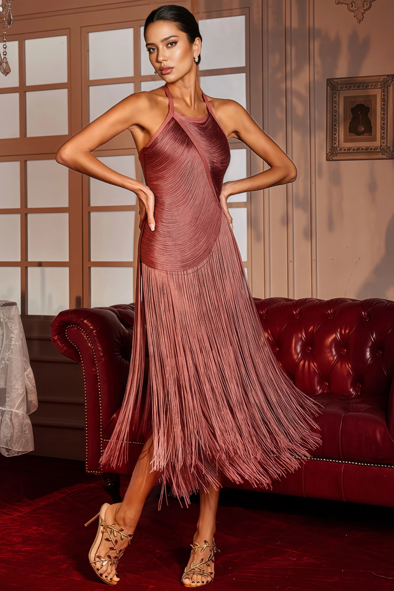 Quelr Halterneck Fringe Midi Dress