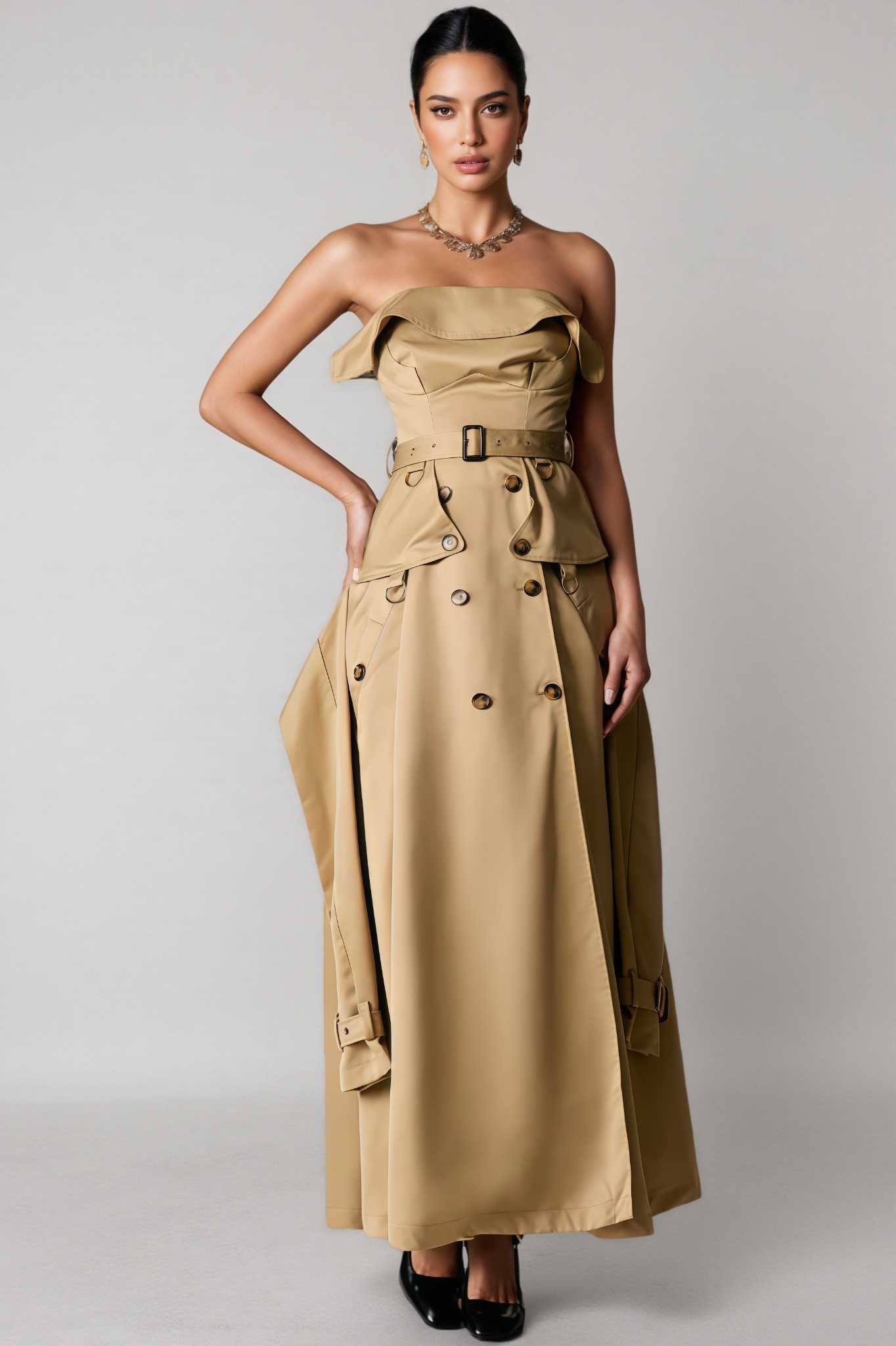 Norma Strapless Trench Coat Maxi Dress