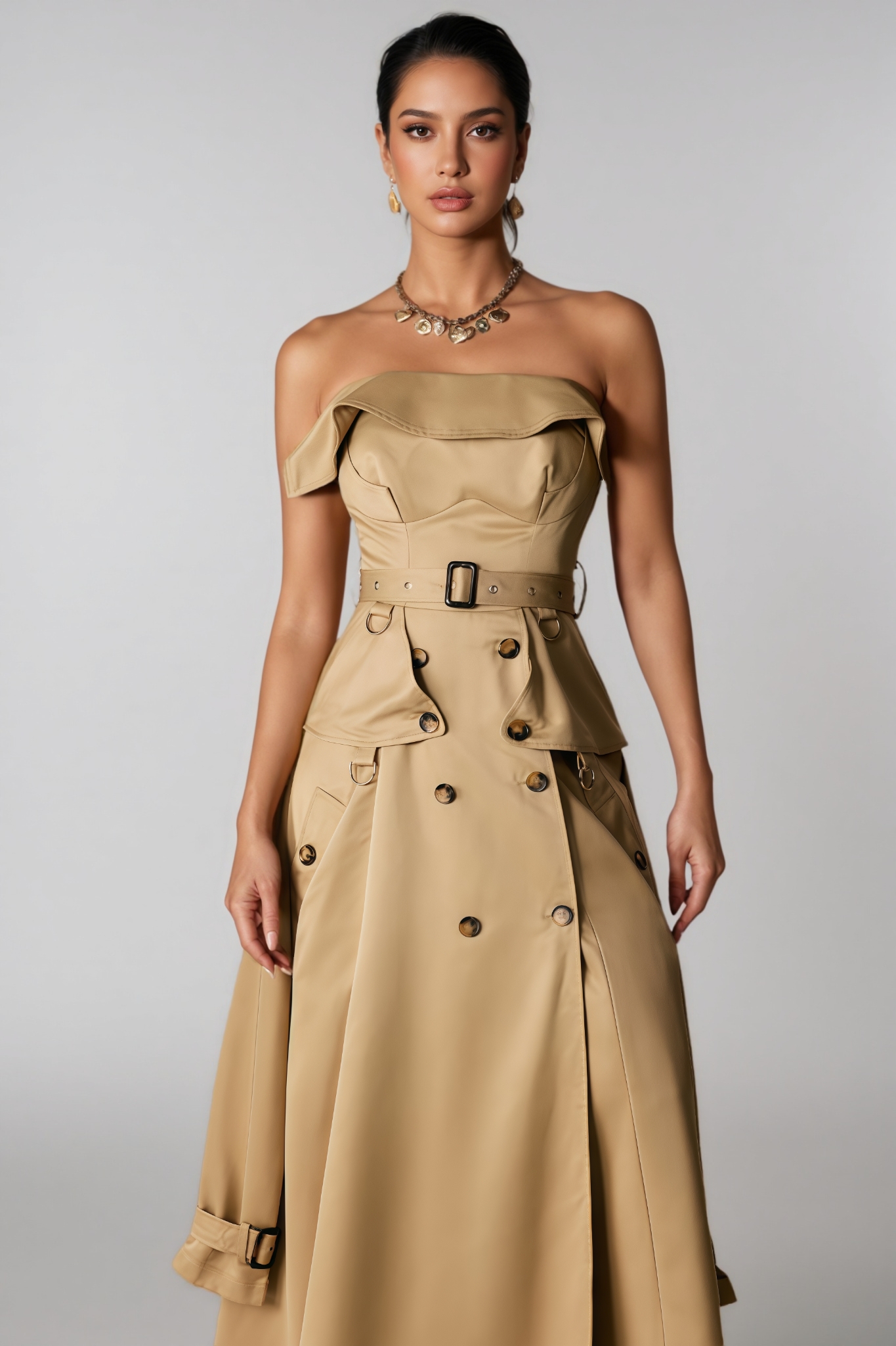 Norma Strapless Trench Coat Maxi Dress