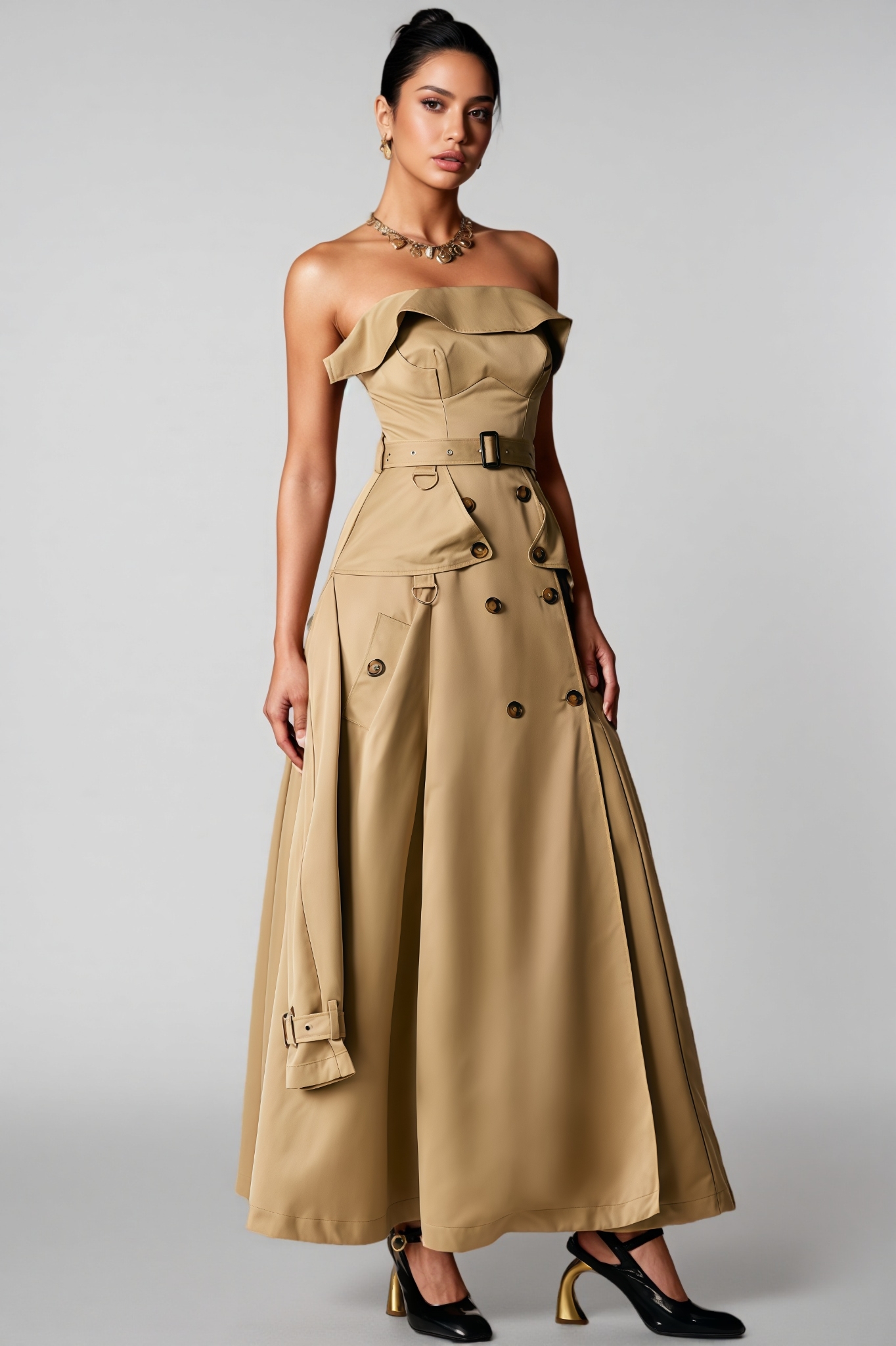 Norma Strapless Trench Coat Maxi Dress