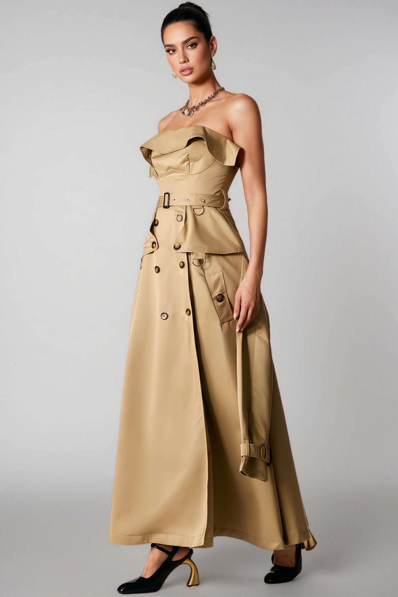 Norma Strapless Trench Coat Maxi Dress