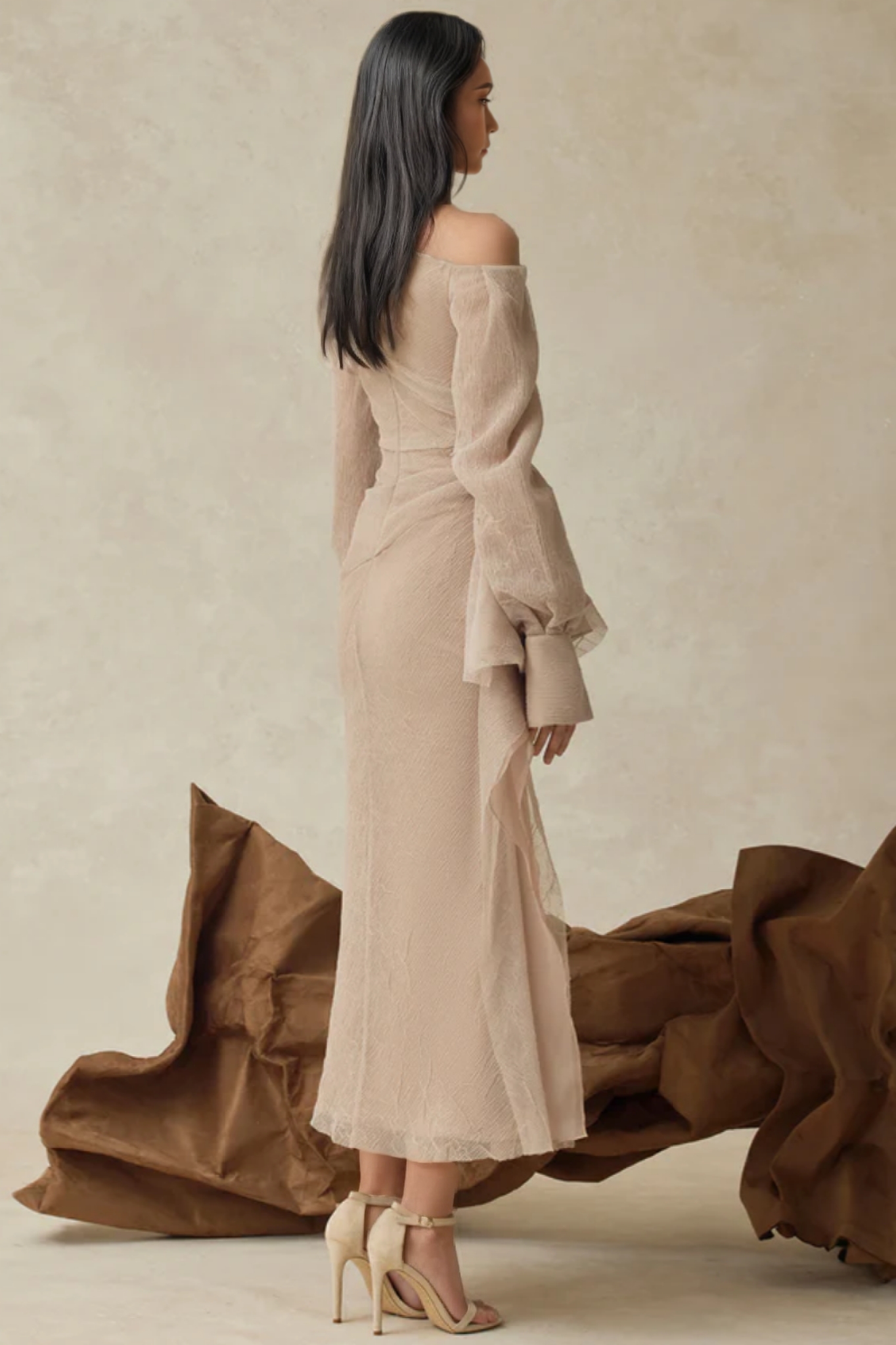 Myric Asymmetric Neck Draped Midi Dress