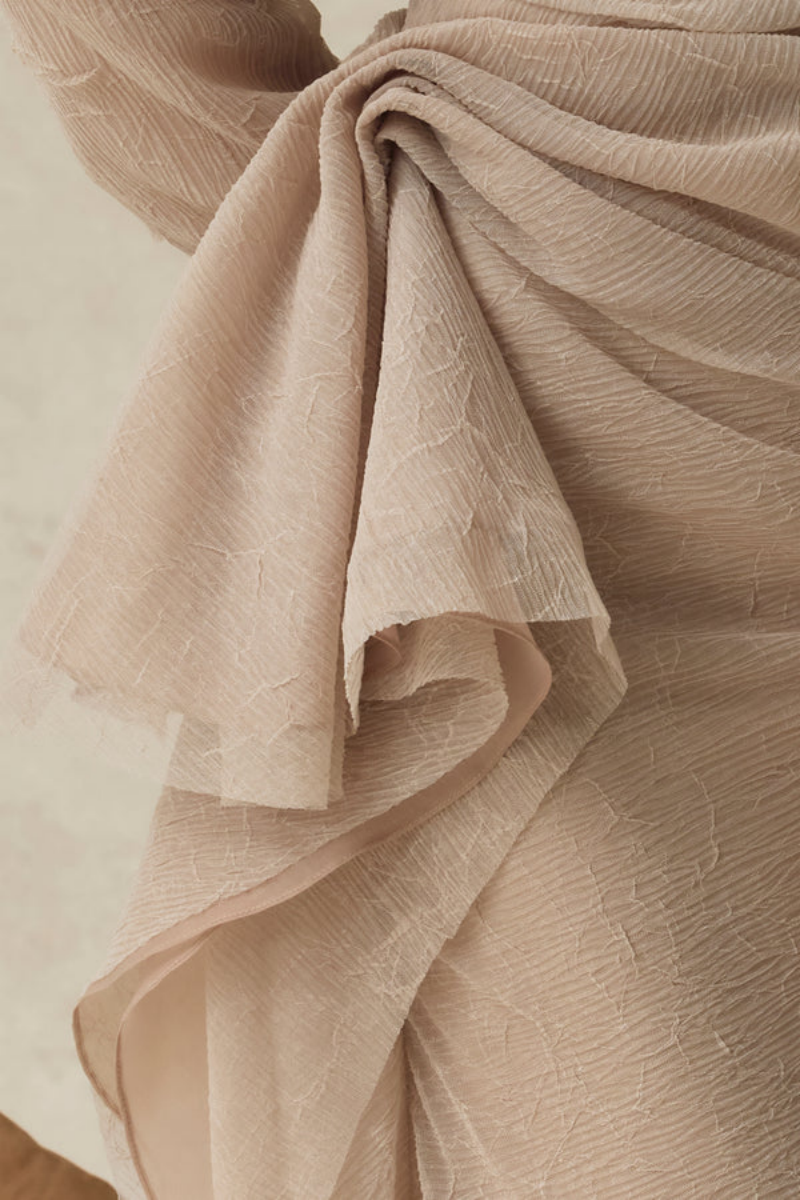 Myric Asymmetric Neck Draped Midi Dress