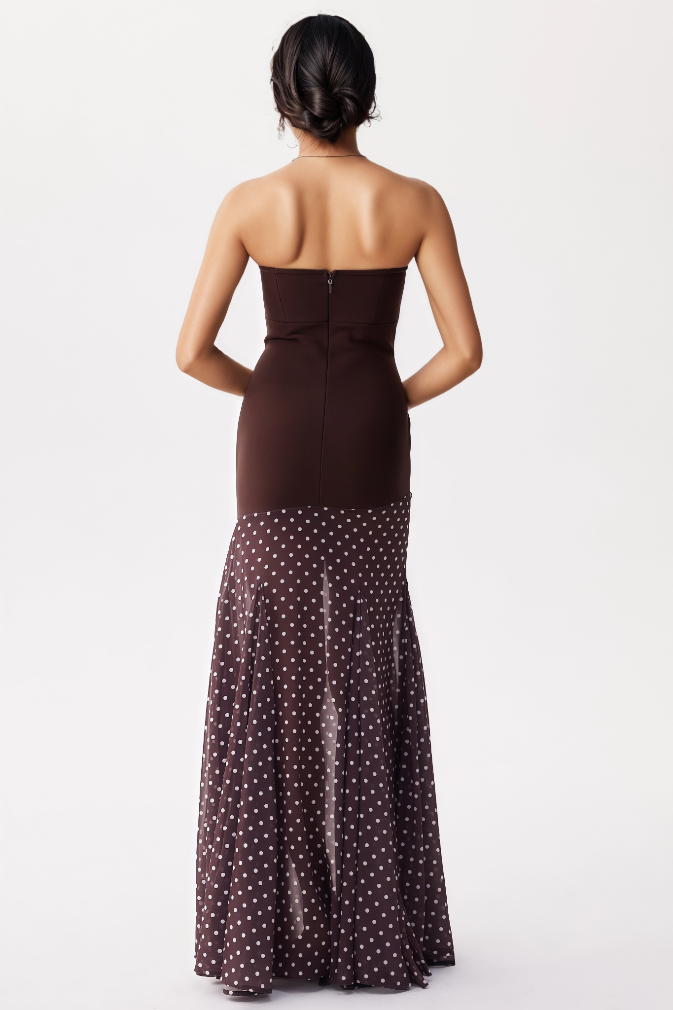 Nyvernt Brown Strapless Dot Maxi Dress