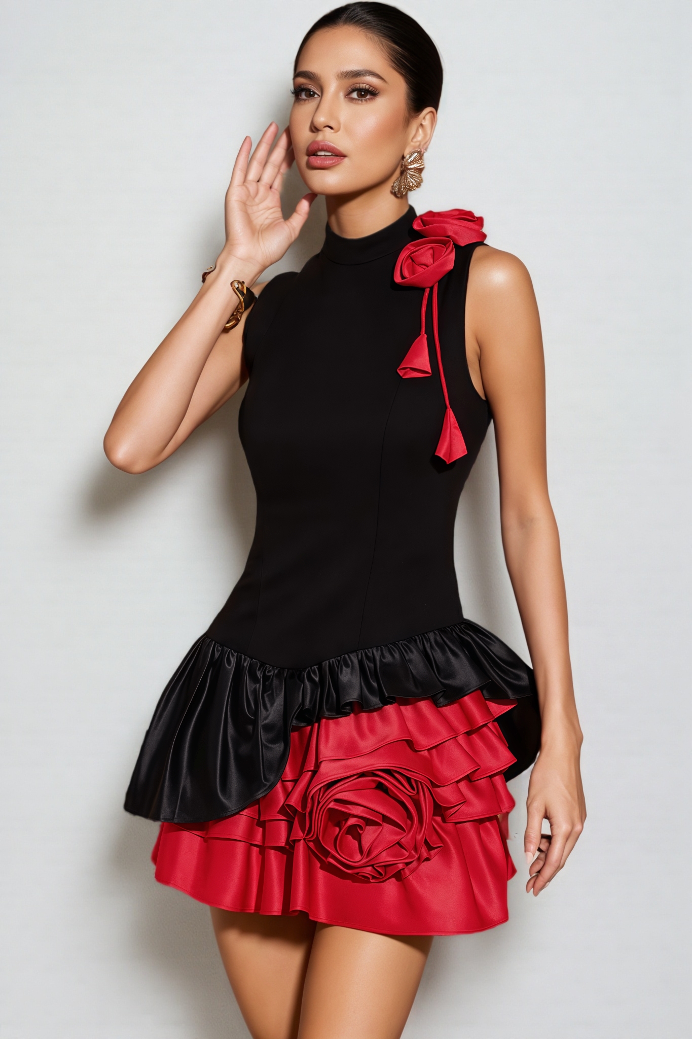 Tristen Sleeveless Flower Ruched Mini Dress