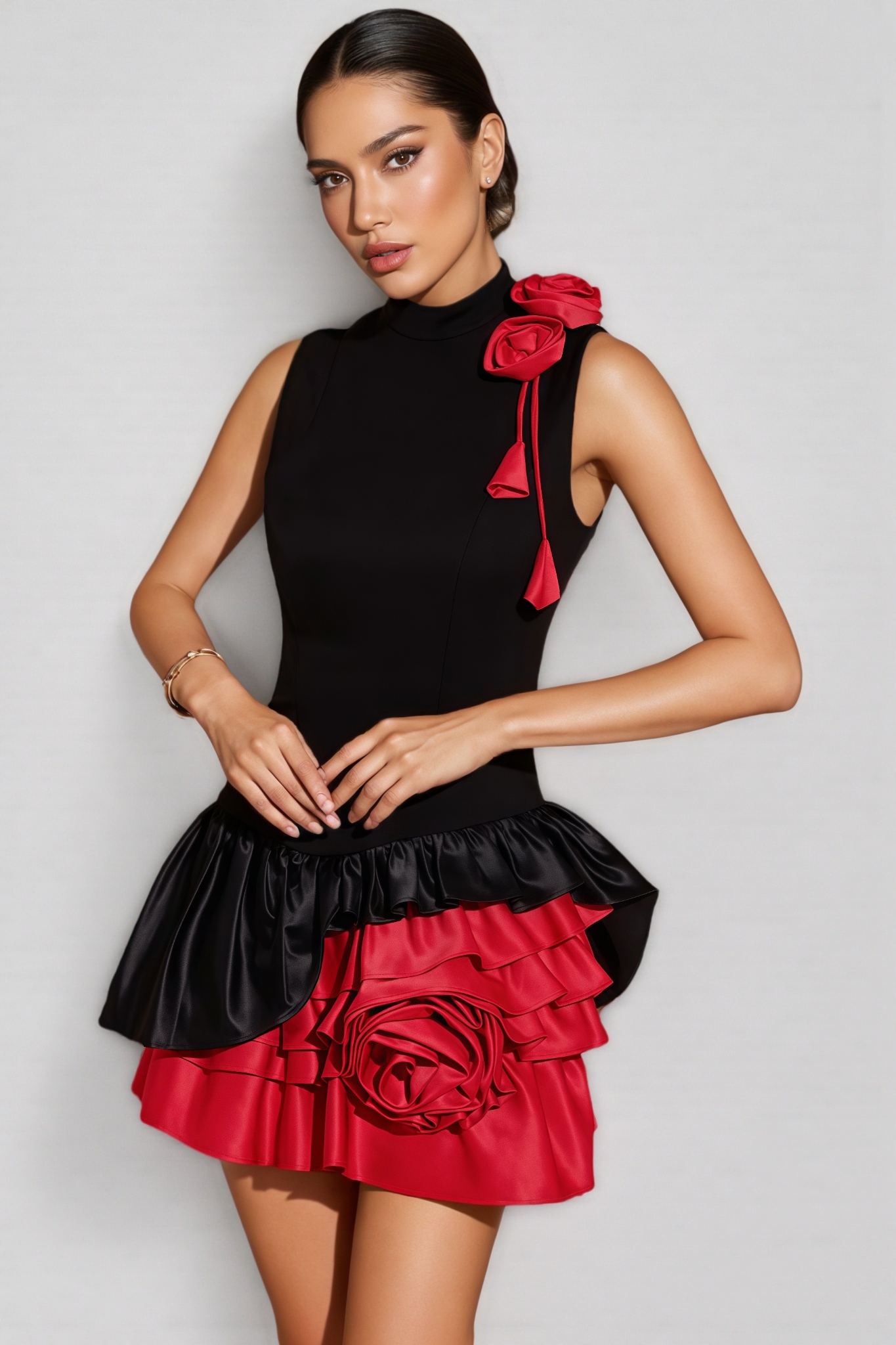 Tristen Sleeveless Flower Ruched Mini Dress