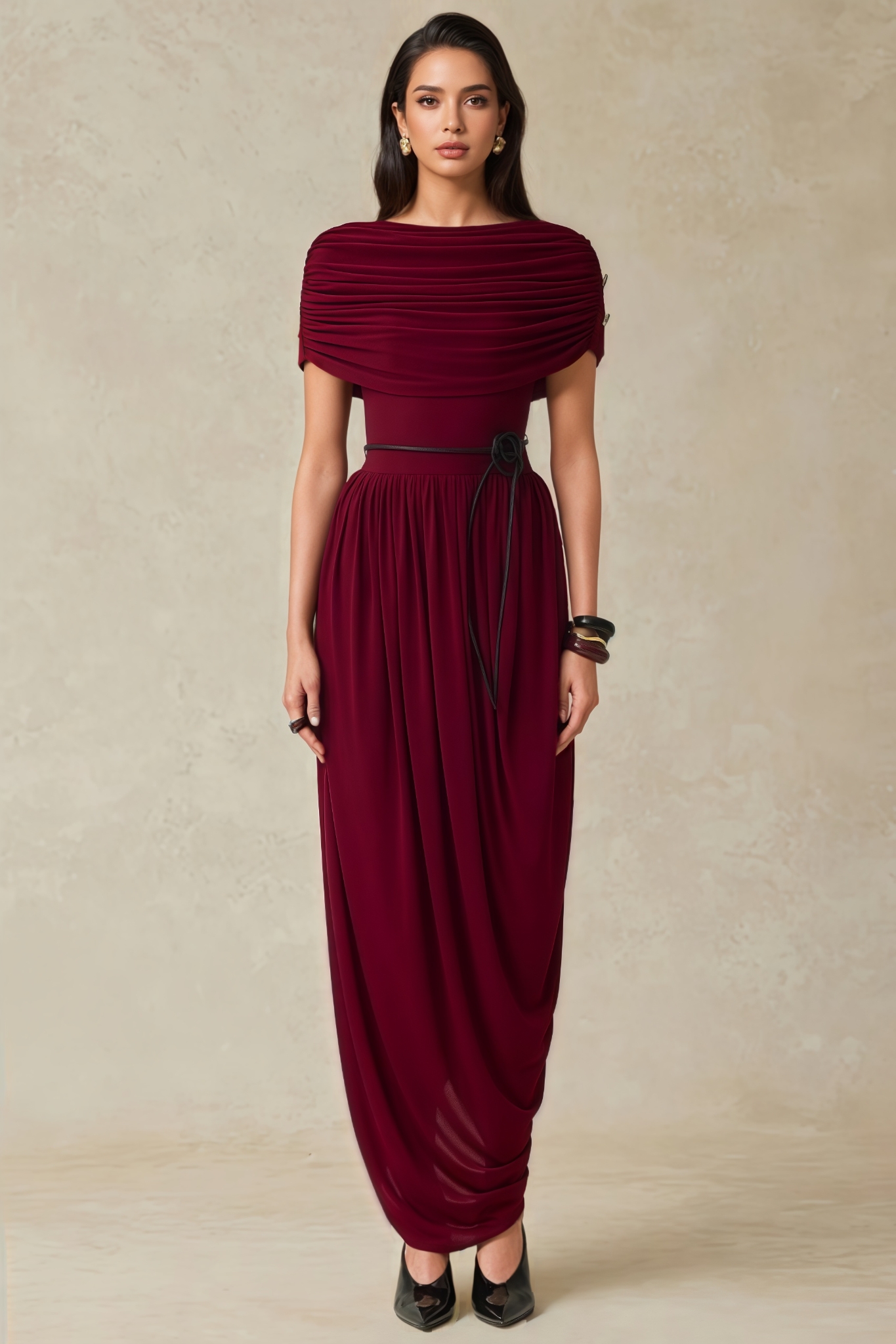 Galint Red Asymmetrical Knit Maxi Dress