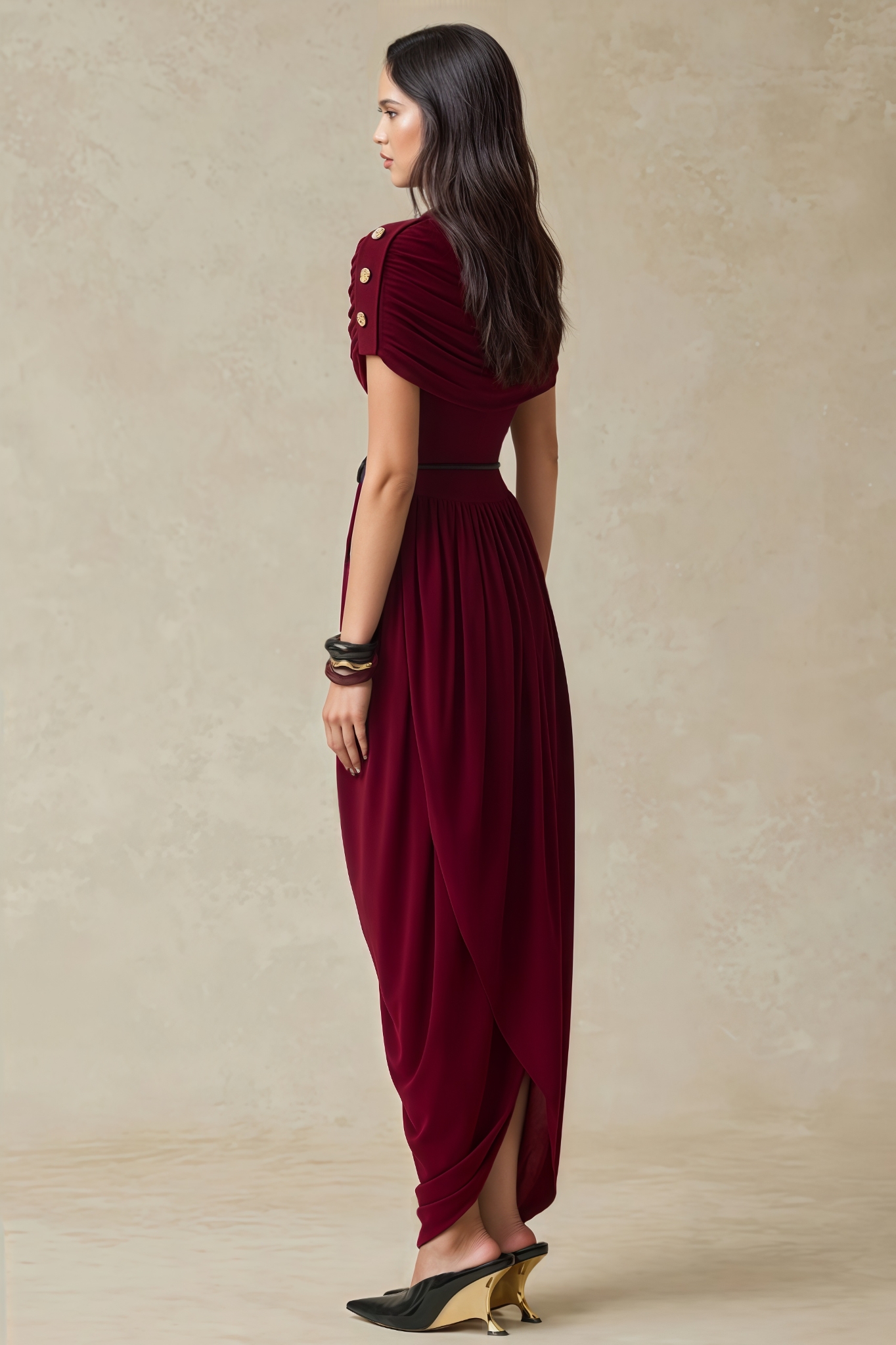 Galint Red Asymmetrical Knit Maxi Dress