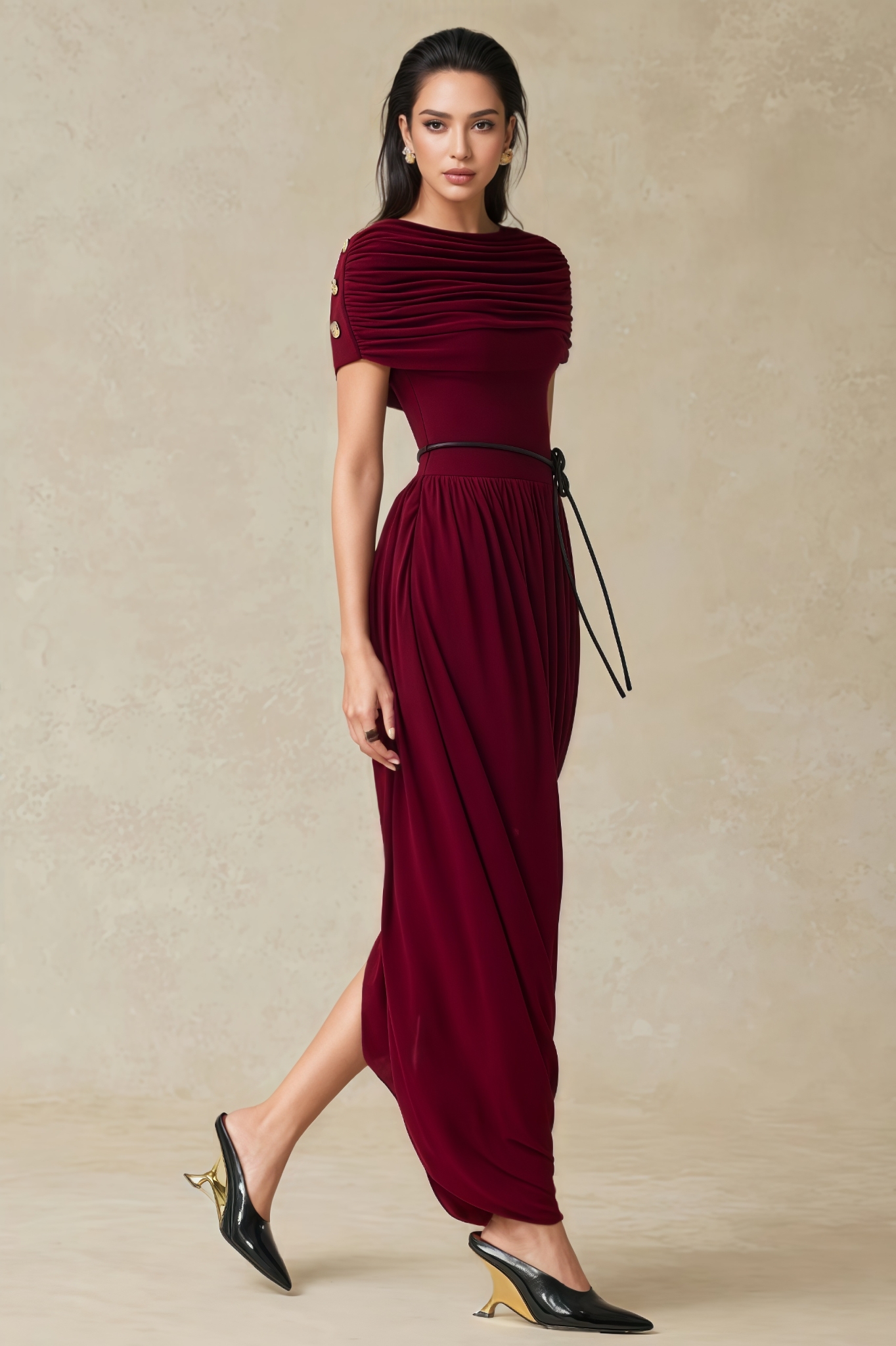 Galint Red Asymmetrical Knit Maxi Dress