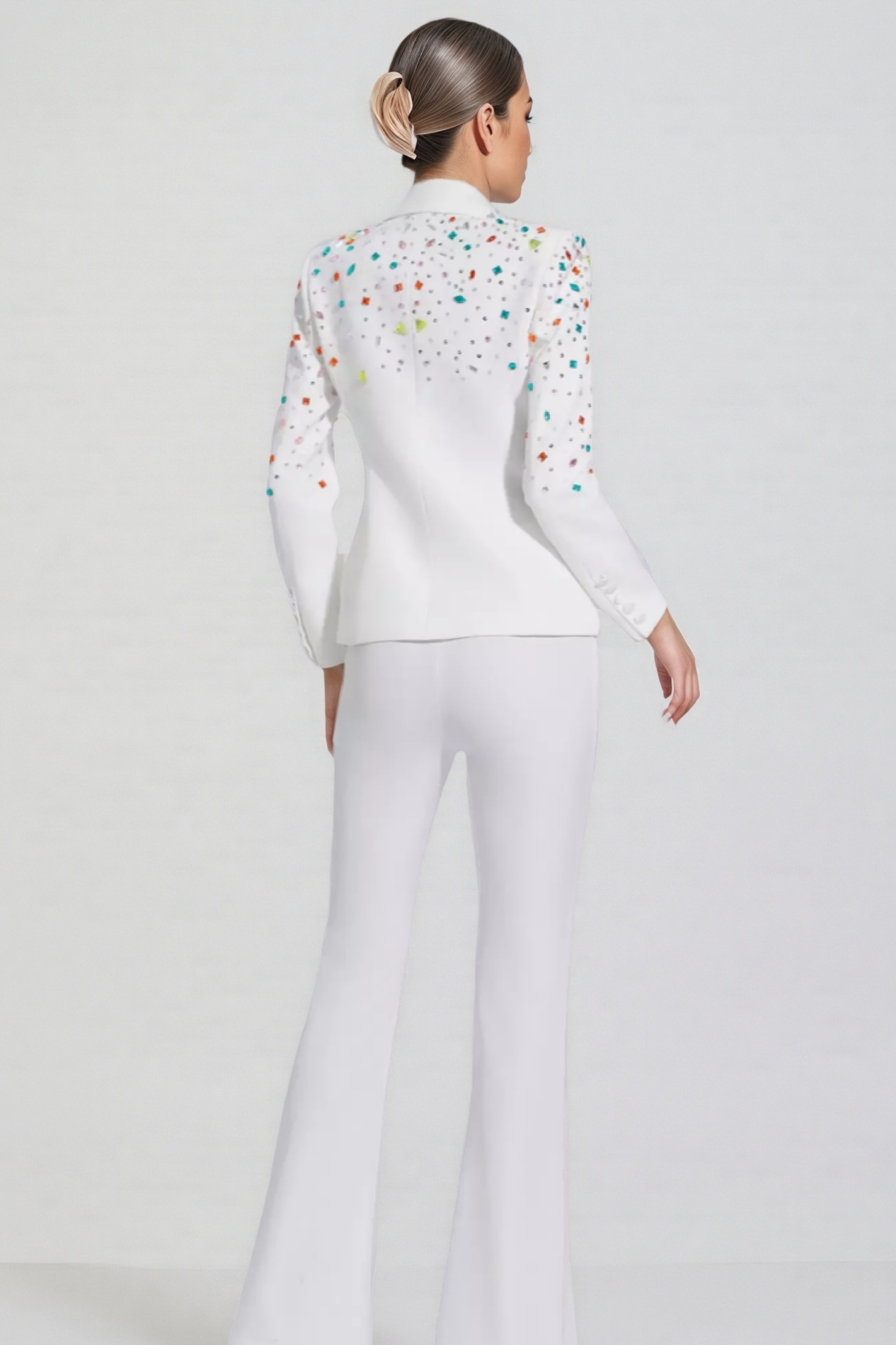 Mavi Coloured Diamonds Blazer Set-White