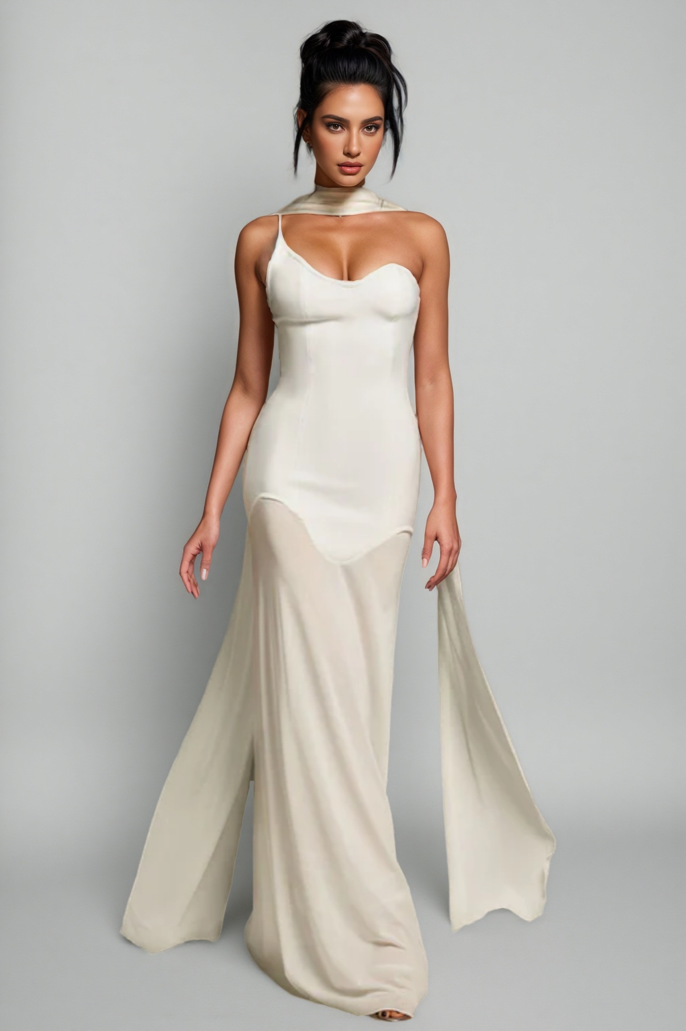 Tyvef Strapless Draped Bandage Maxi Dress