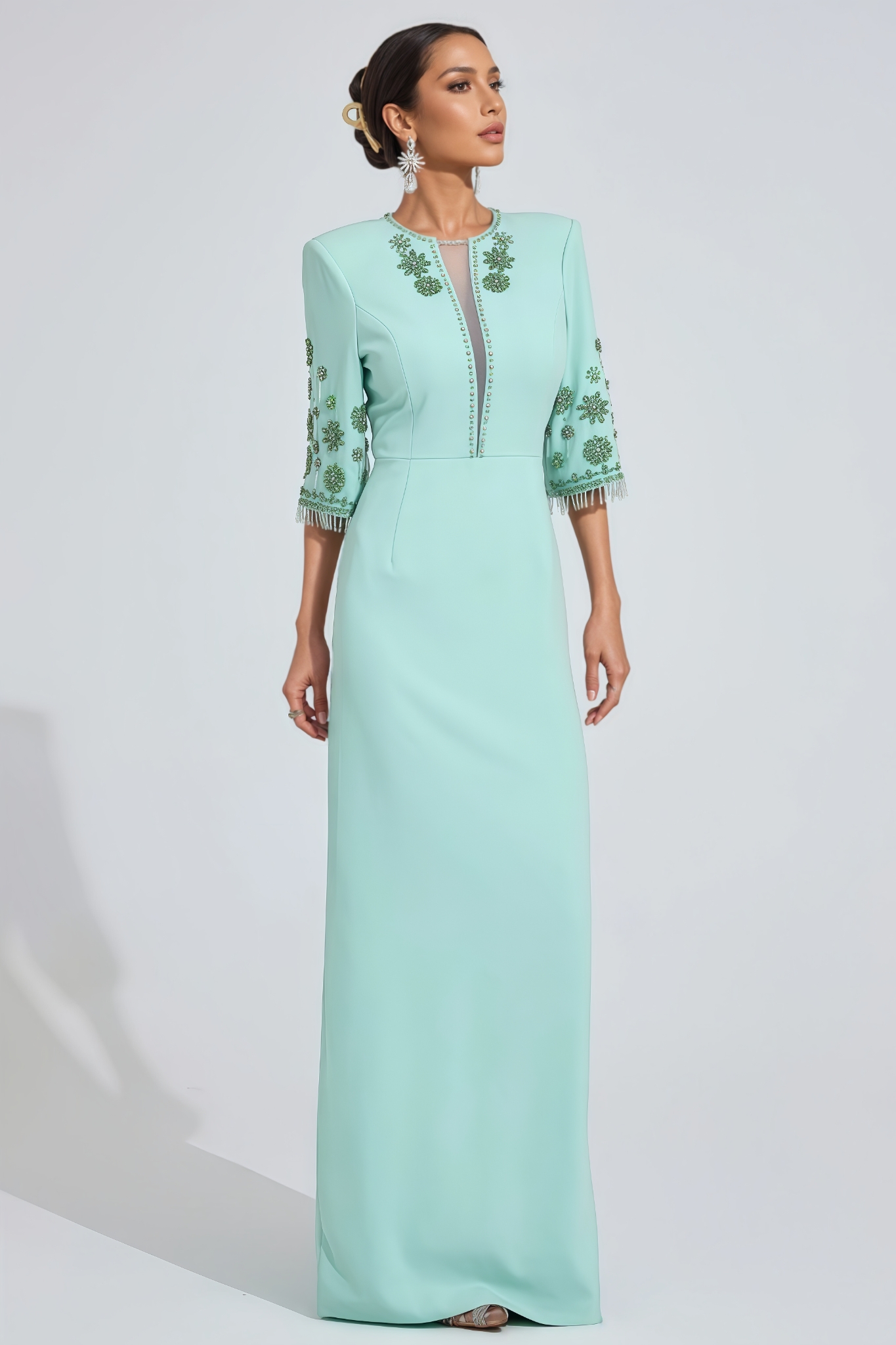 Caley Green Rhinestone Maxi Dress