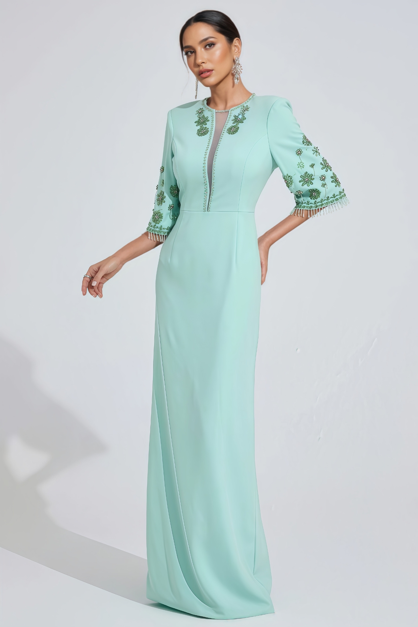 Caley Green Rhinestone Maxi Dress