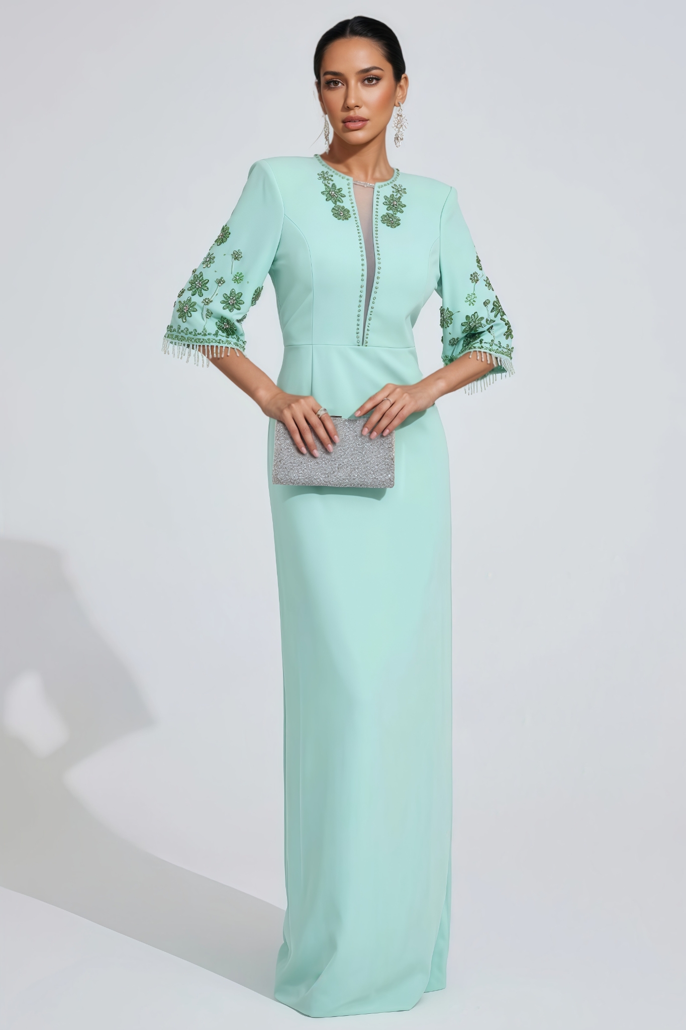 Caley Green Rhinestone Maxi Dress