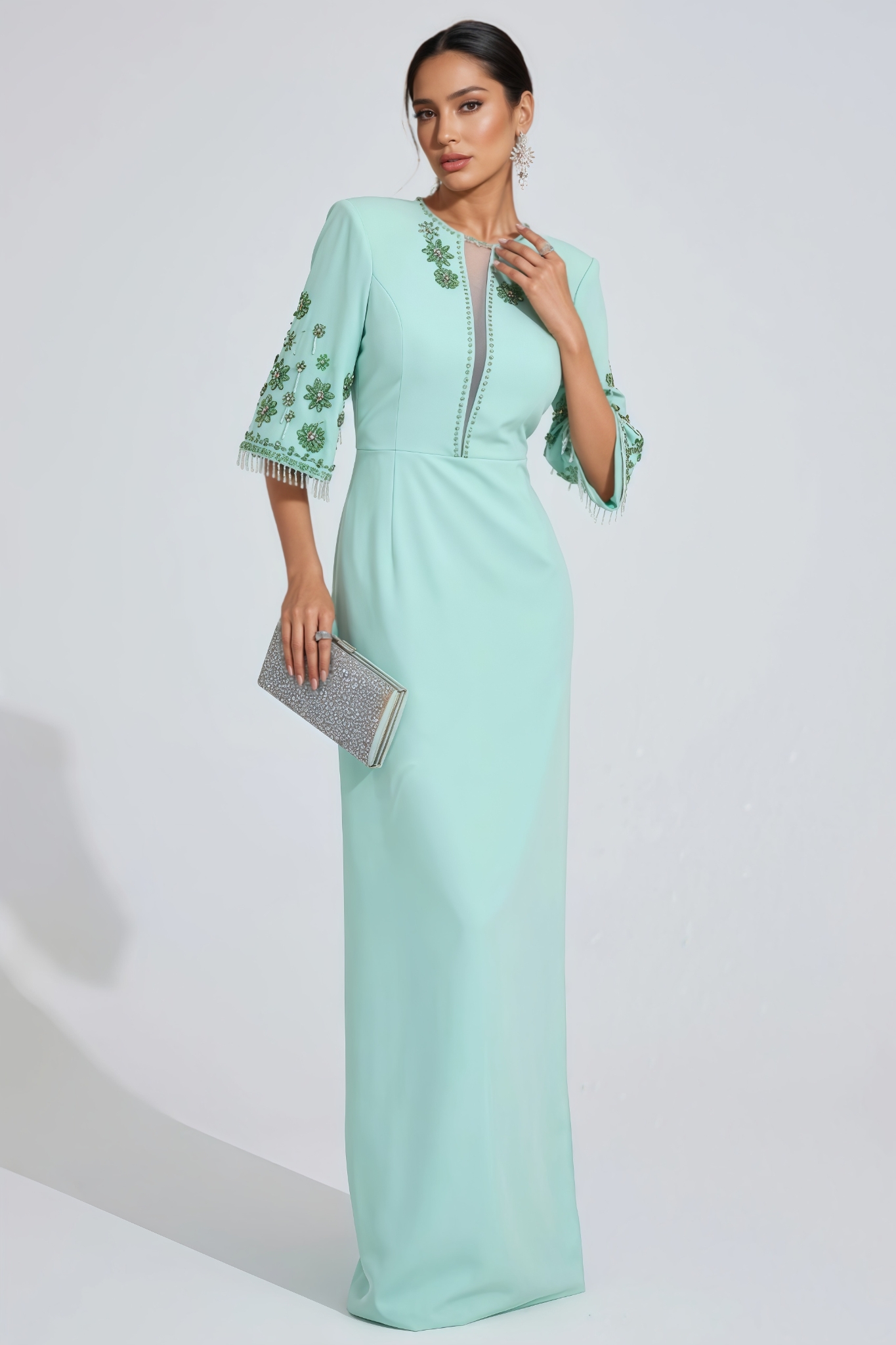 Caley Green Rhinestone Maxi Dress