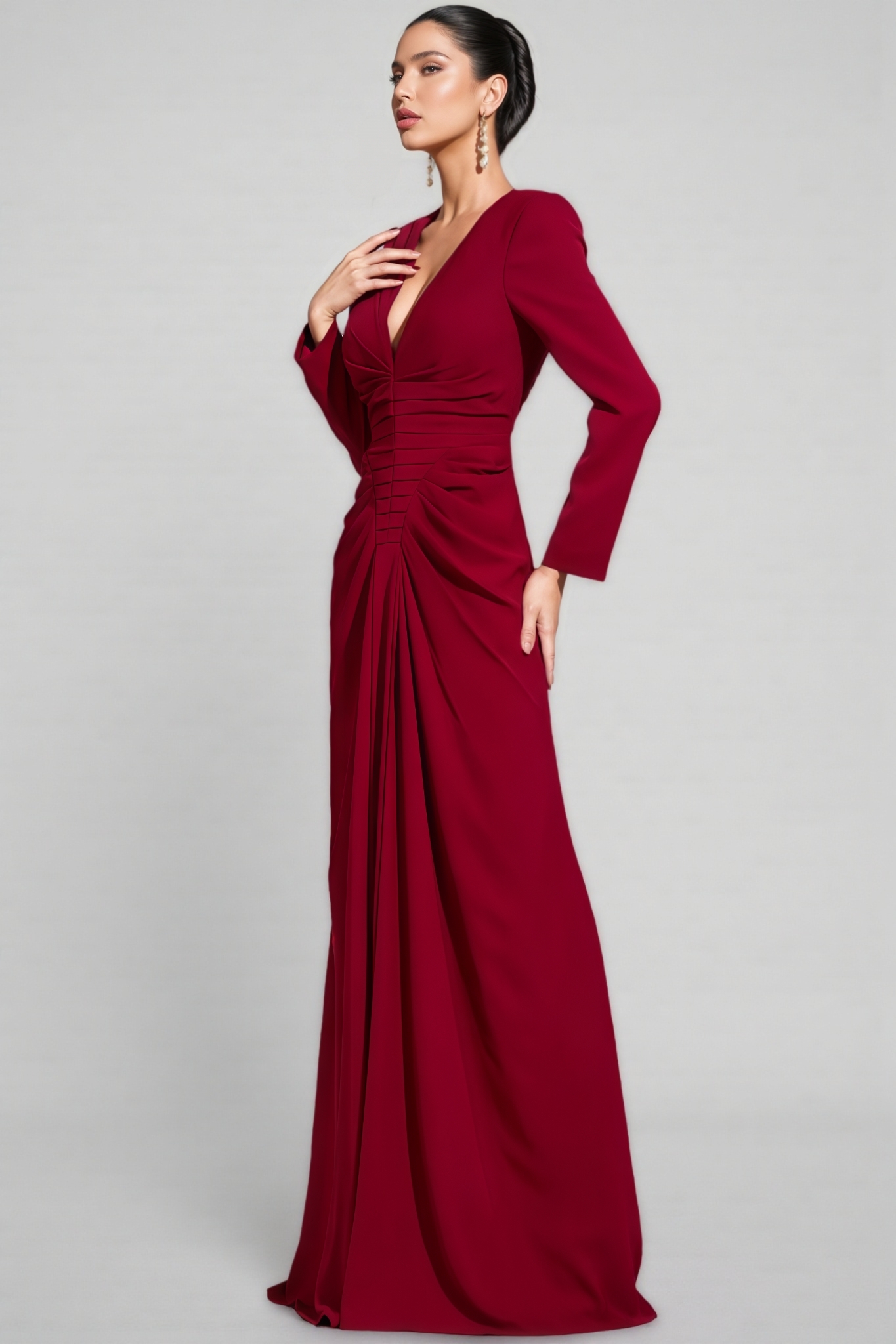 Naryn Red Long Sleeve Ruched Maxi Dress