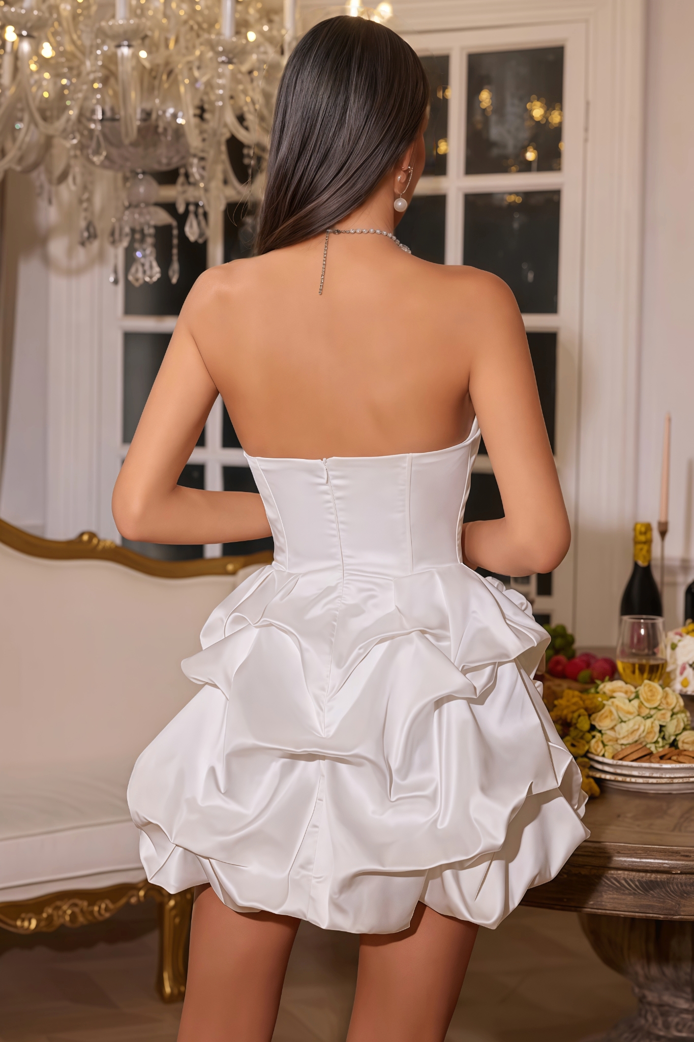 Pax Strapless Flower Satin Mini Dress