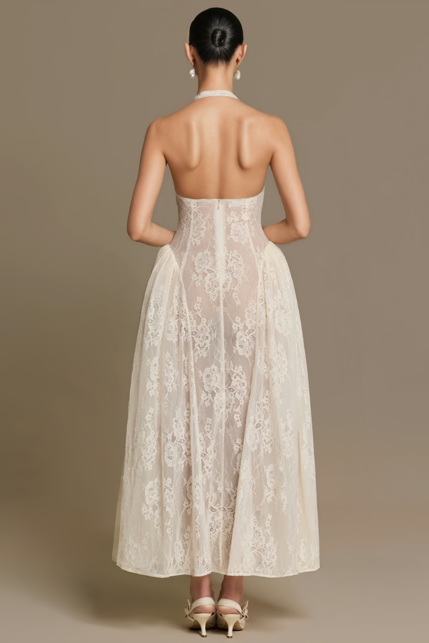 Rupart White Halter Neck Lace Maxi Dress