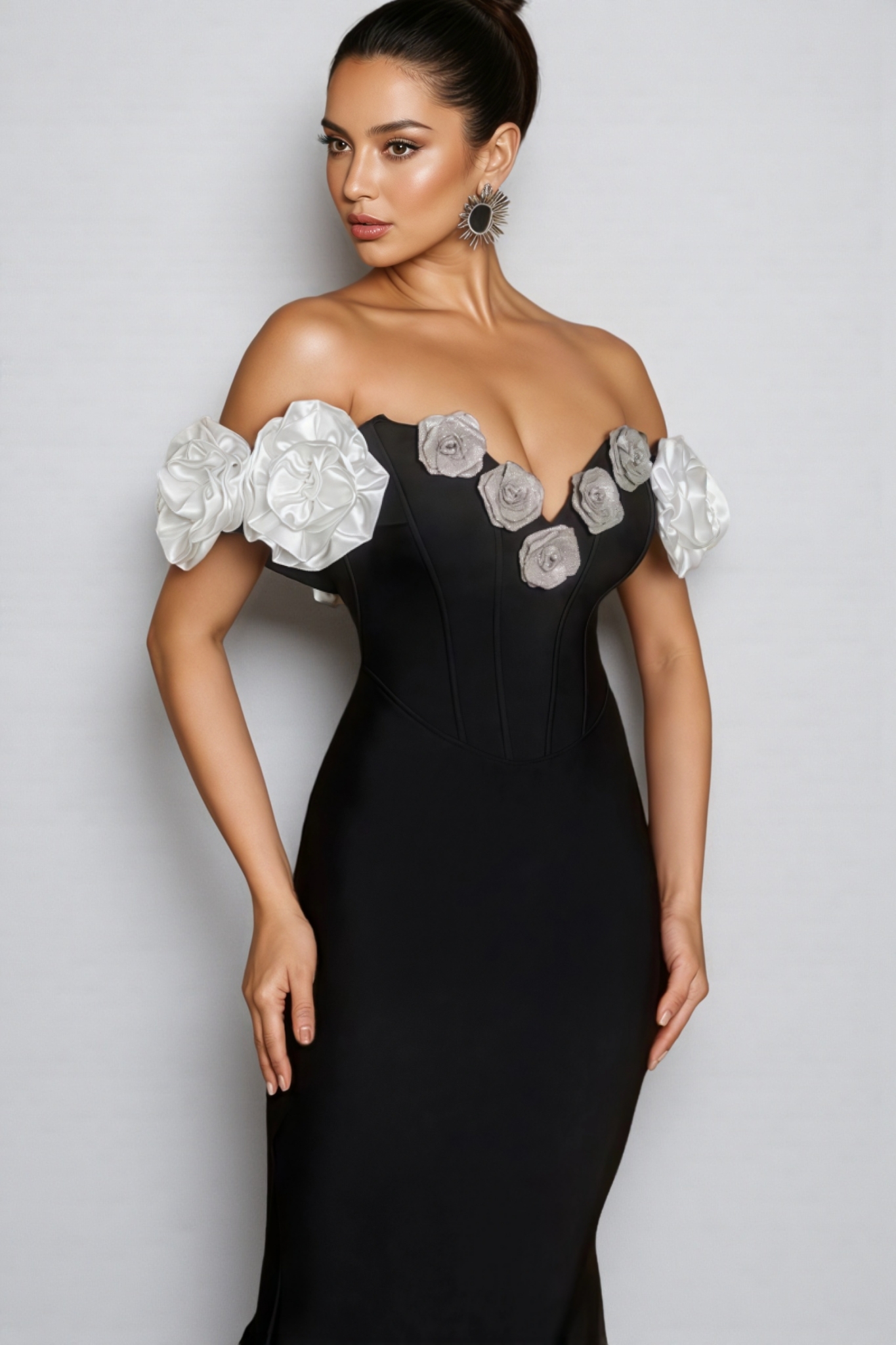 Evian Off Shoulder Flower Bandage Maxi Dress