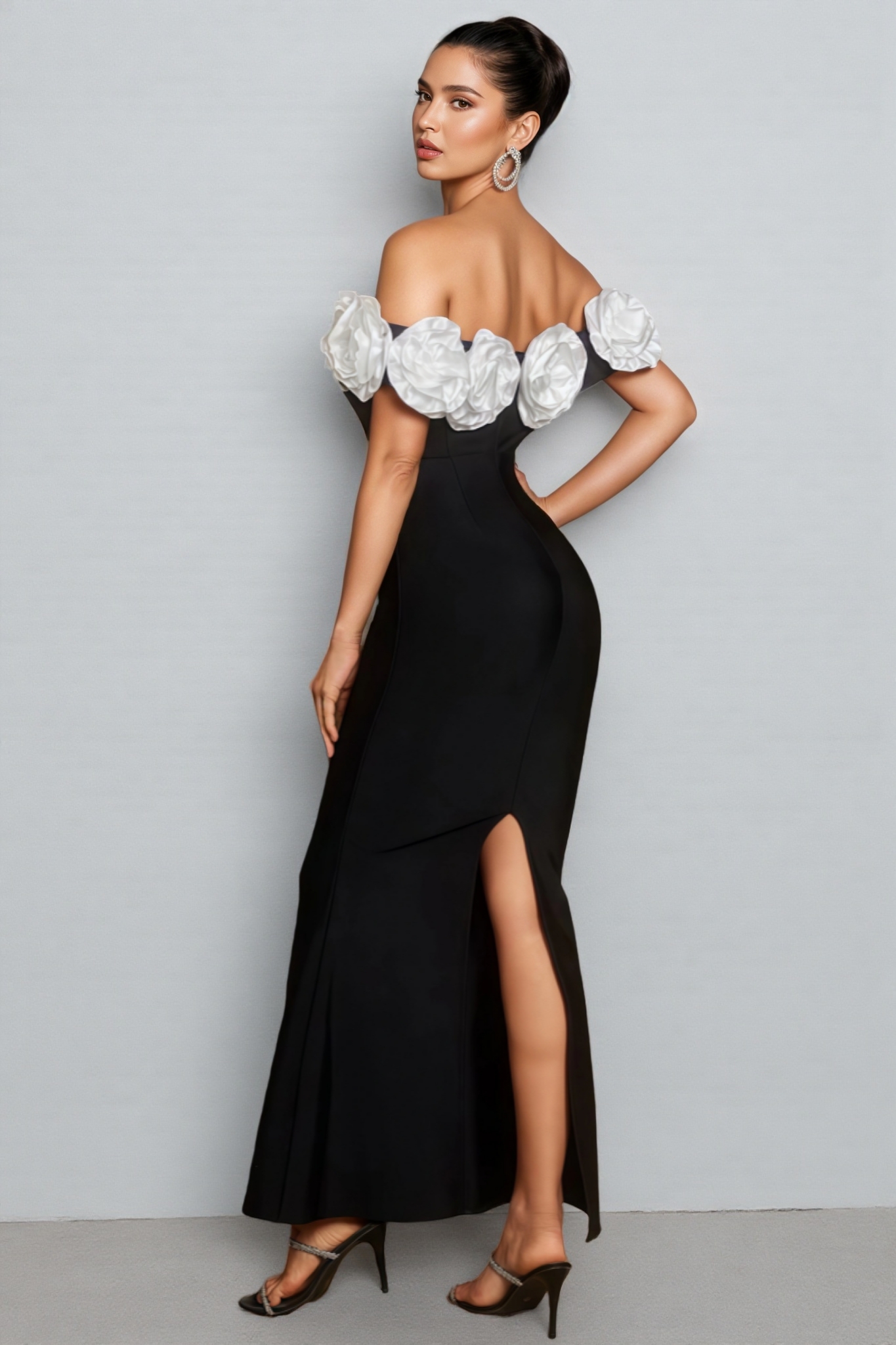 Evian Off Shoulder Flower Bandage Maxi Dress