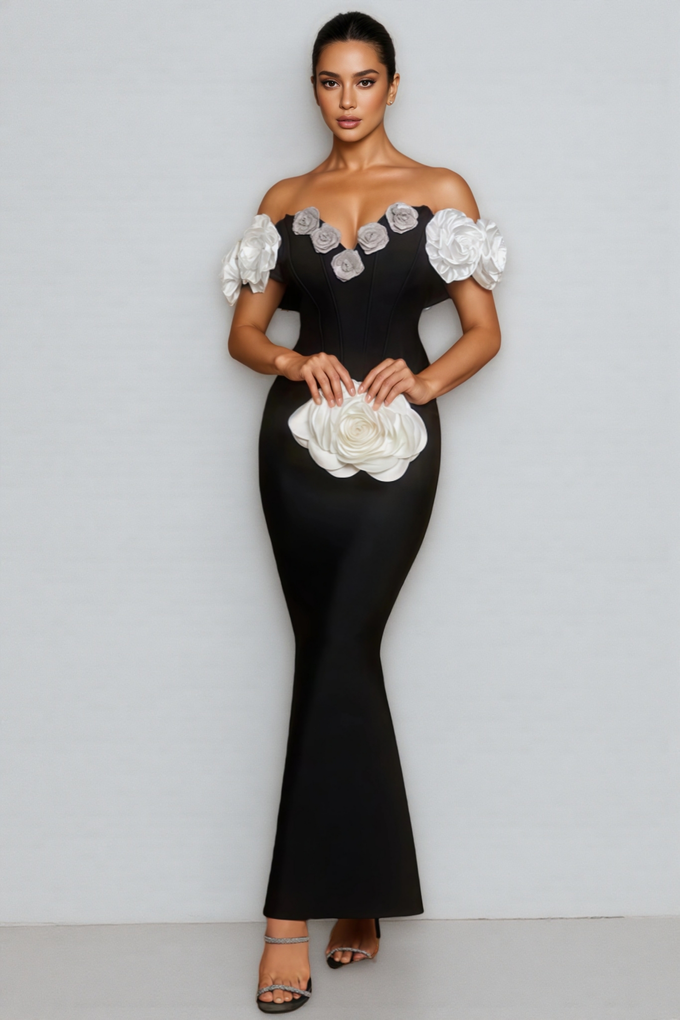 Evian Off Shoulder Flower Bandage Maxi Dress