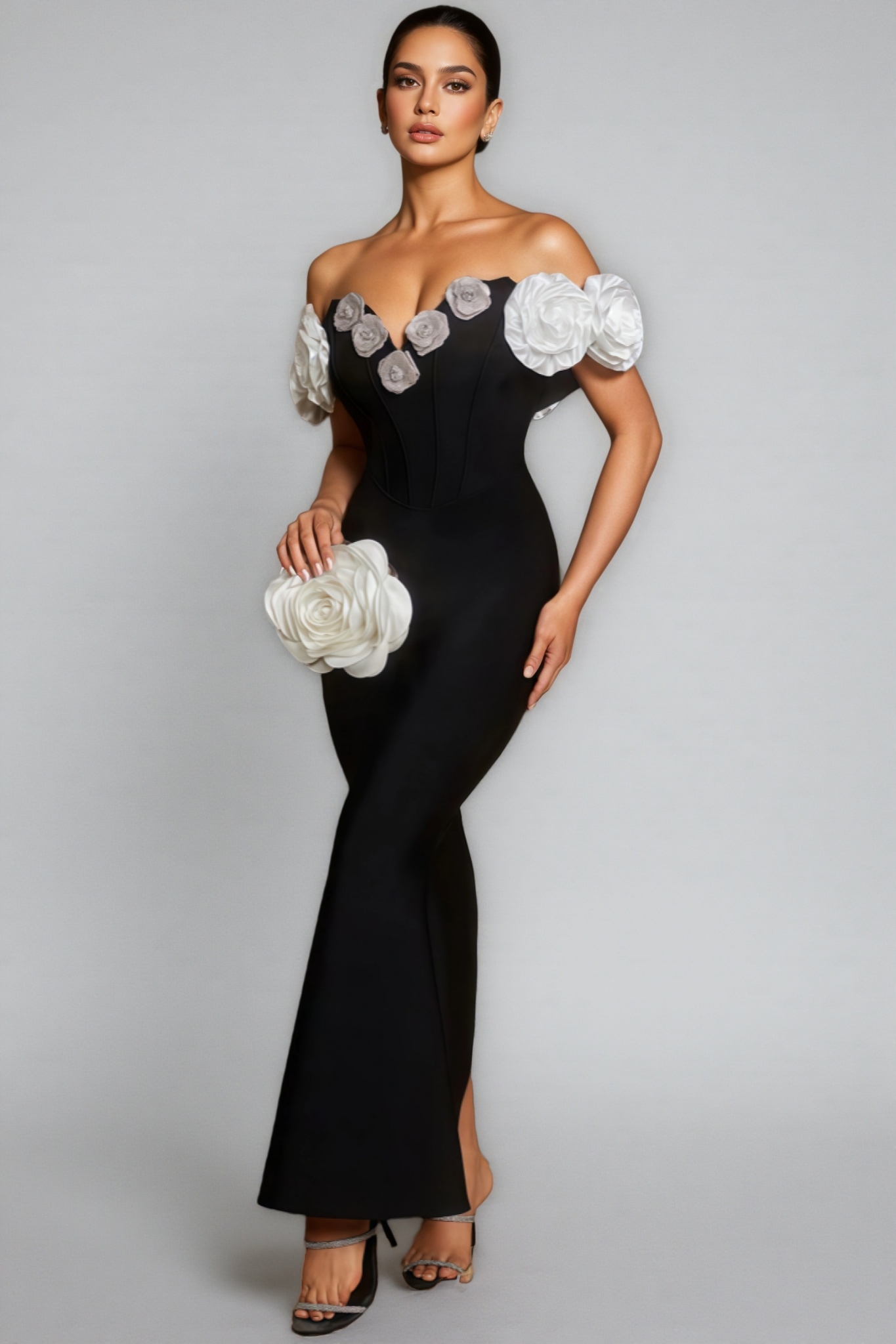 Evian Off Shoulder Flower Bandage Maxi Dress