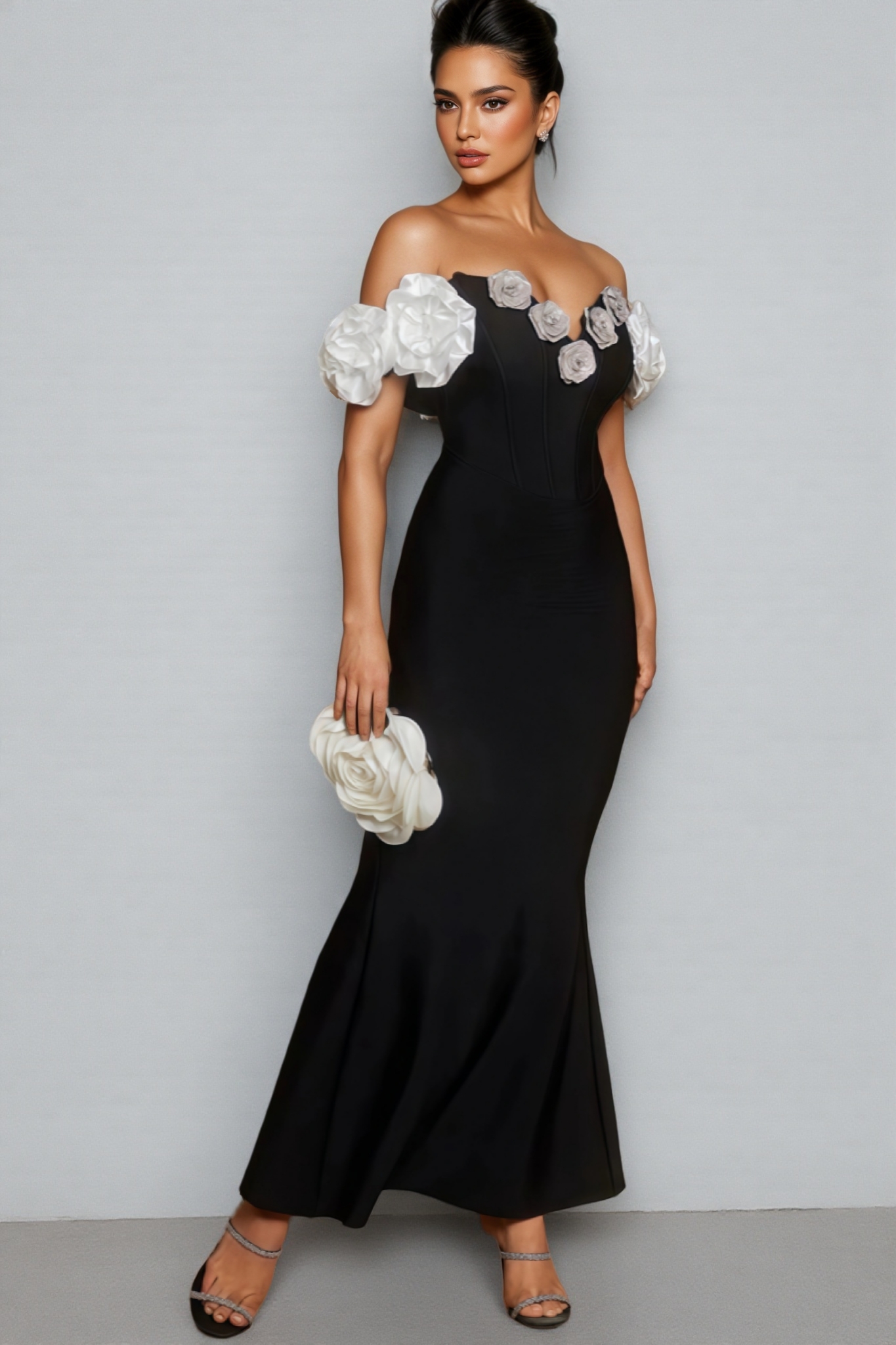 Evian Off Shoulder Flower Bandage Maxi Dress