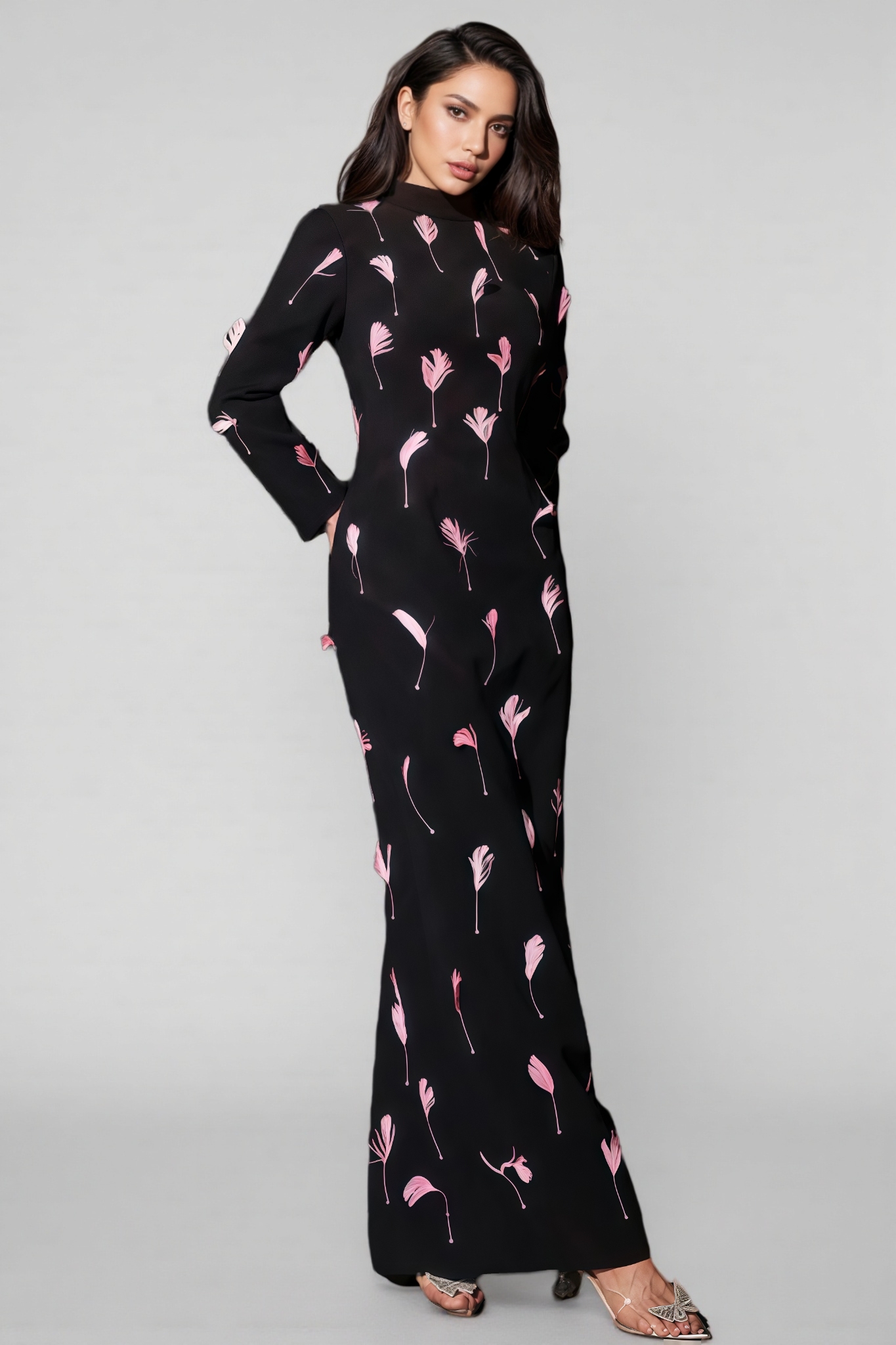 Granville Cutout Feather Split Maxi Dress