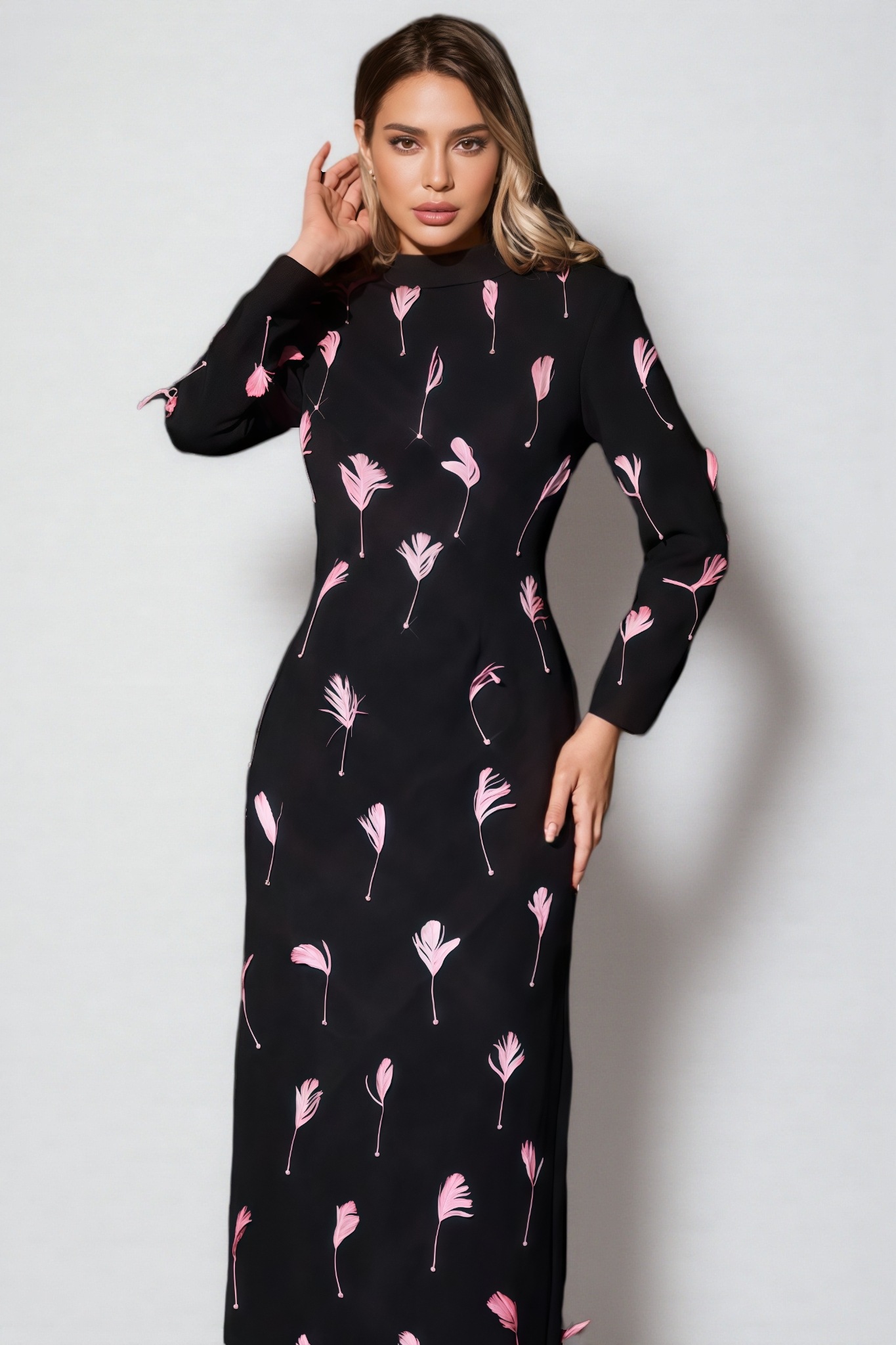 Granville Cutout Feather Split Maxi Dress