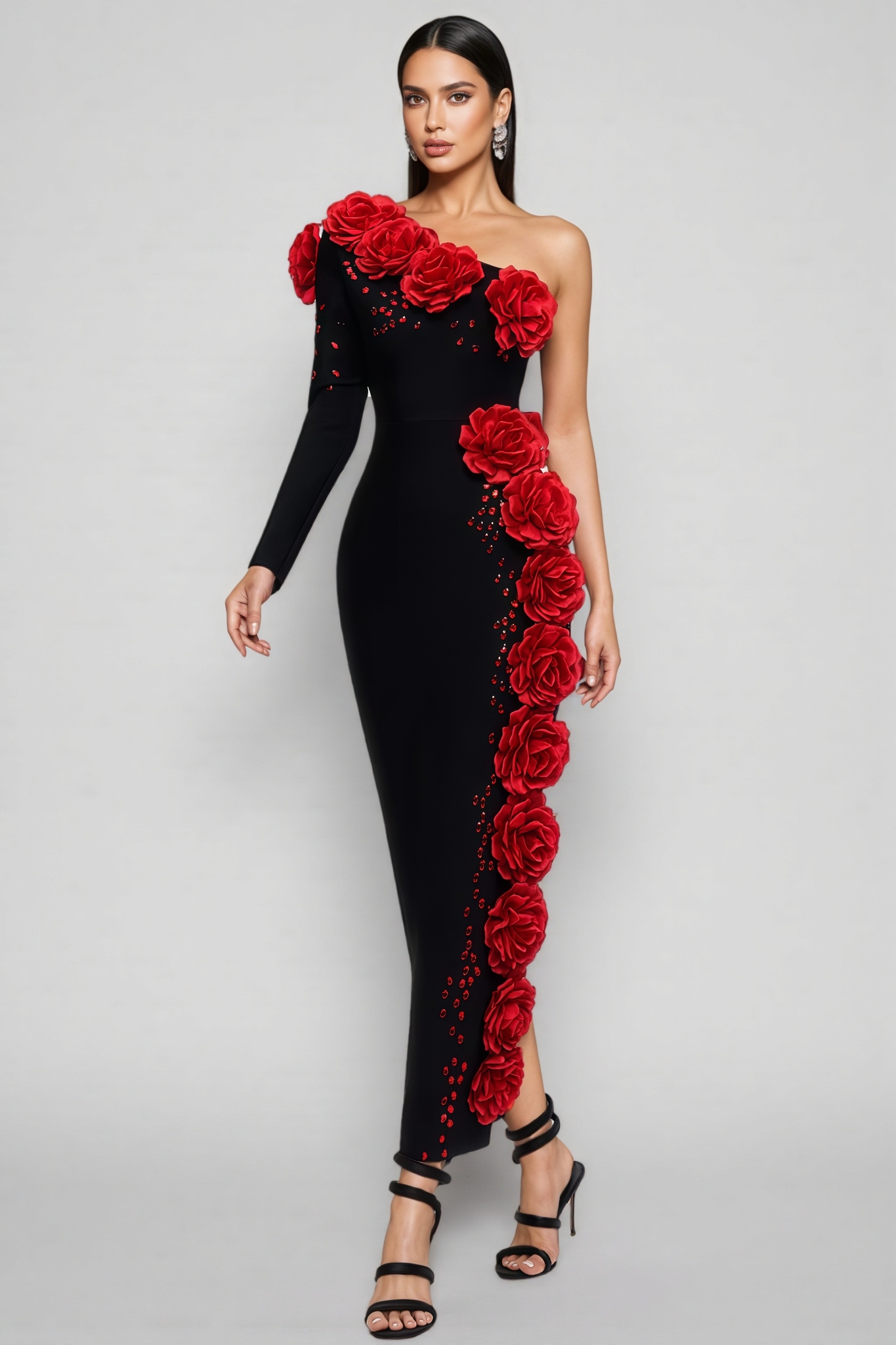 Berit One Shoulder Flower Bandage Maxi Dress