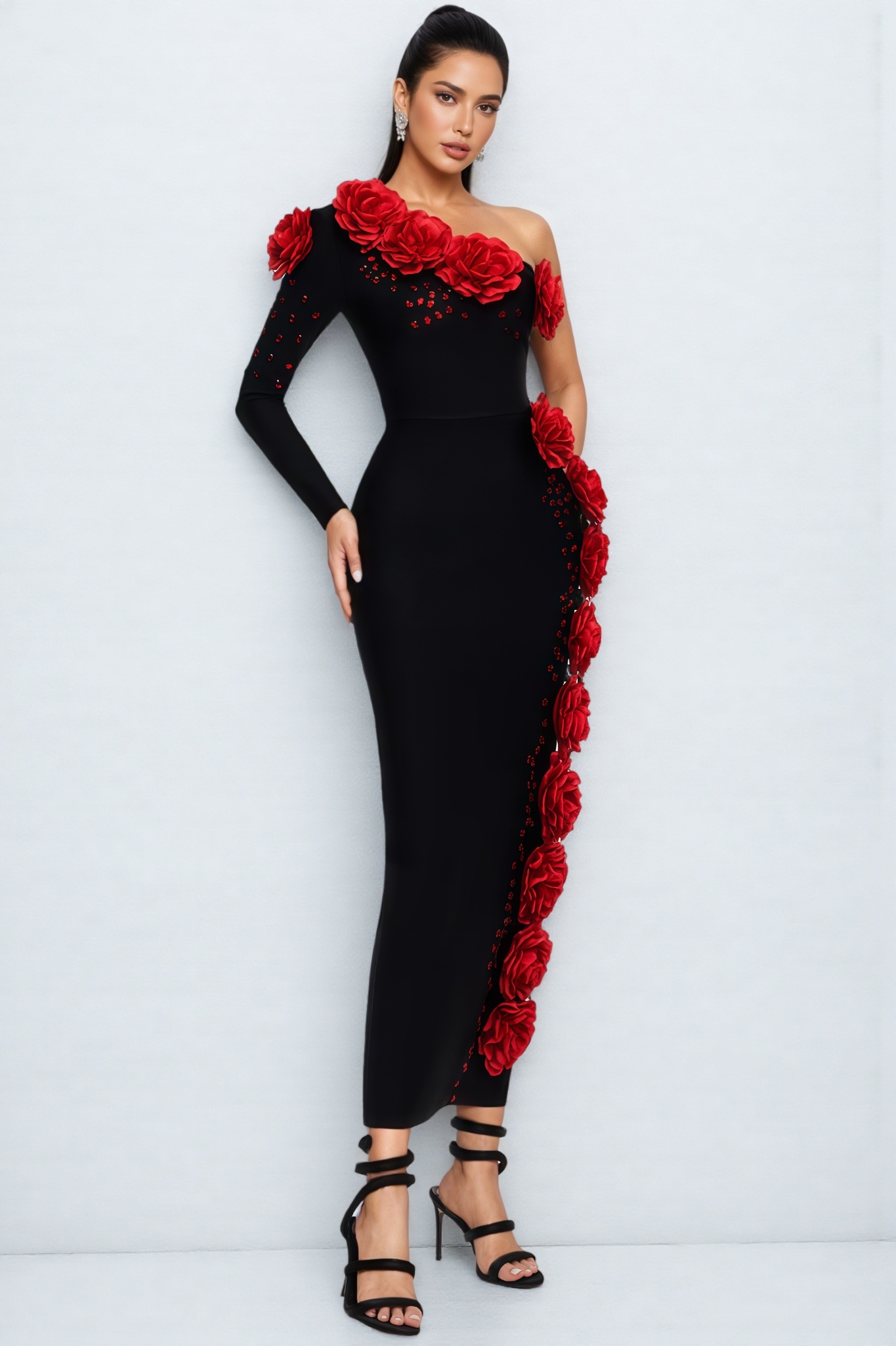 Berit One Shoulder Flower Bandage Maxi Dress