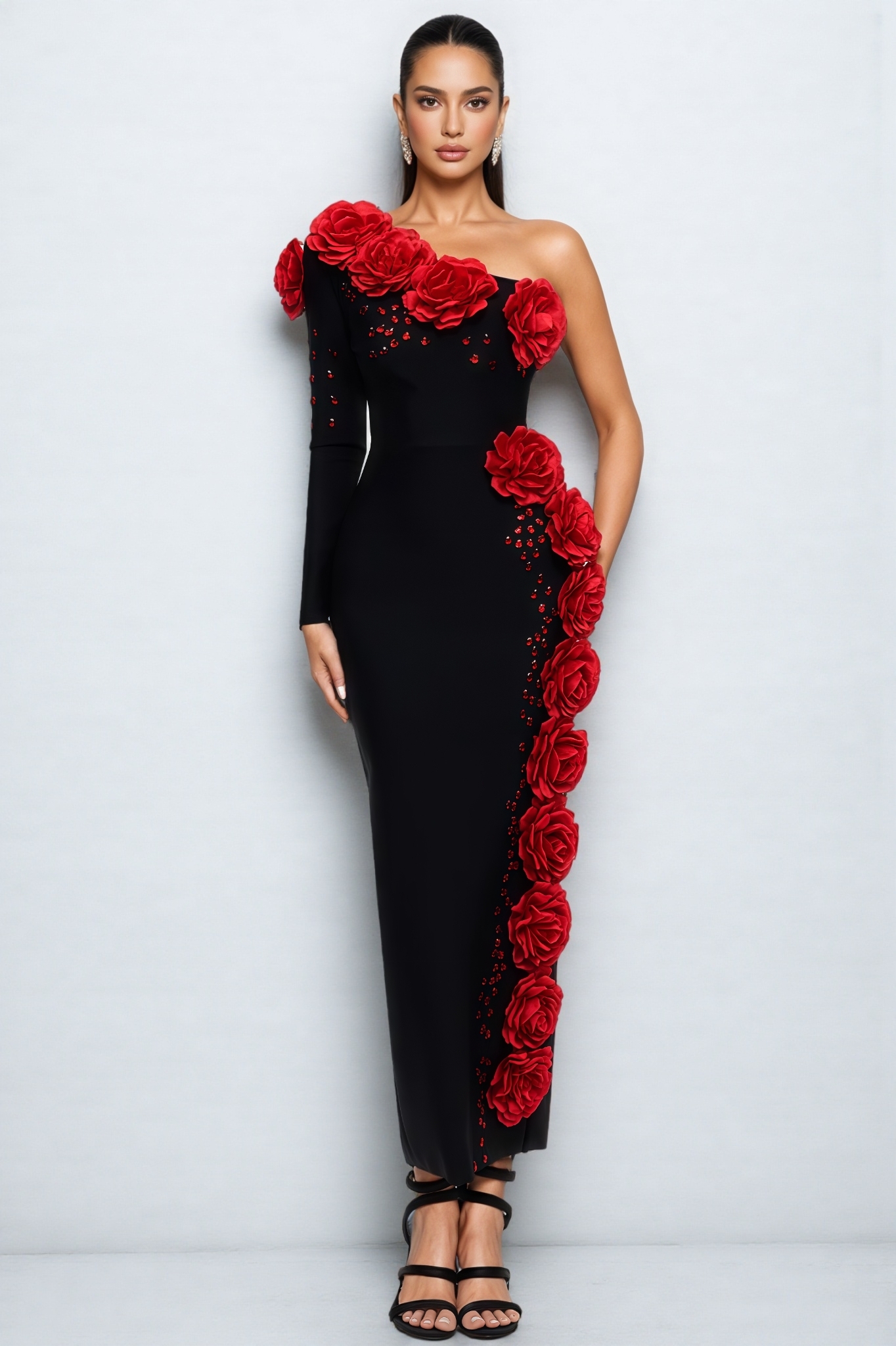 Berit One Shoulder Flower Bandage Maxi Dress