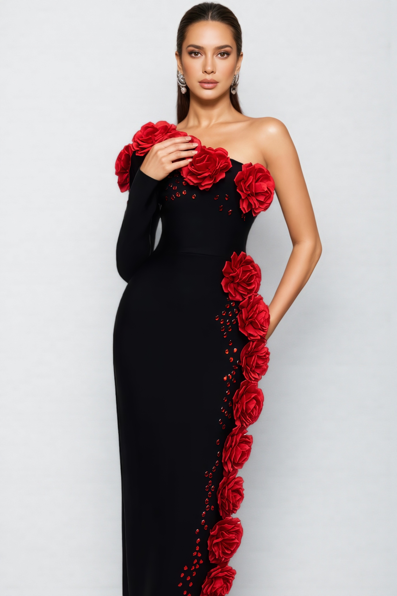 Berit One Shoulder Flower Bandage Maxi Dress
