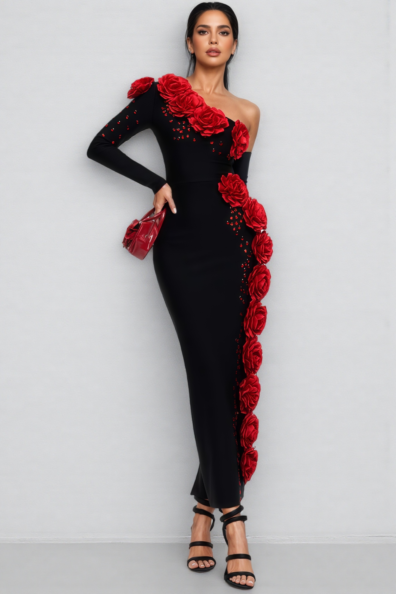 Berit One Shoulder Flower Bandage Maxi Dress