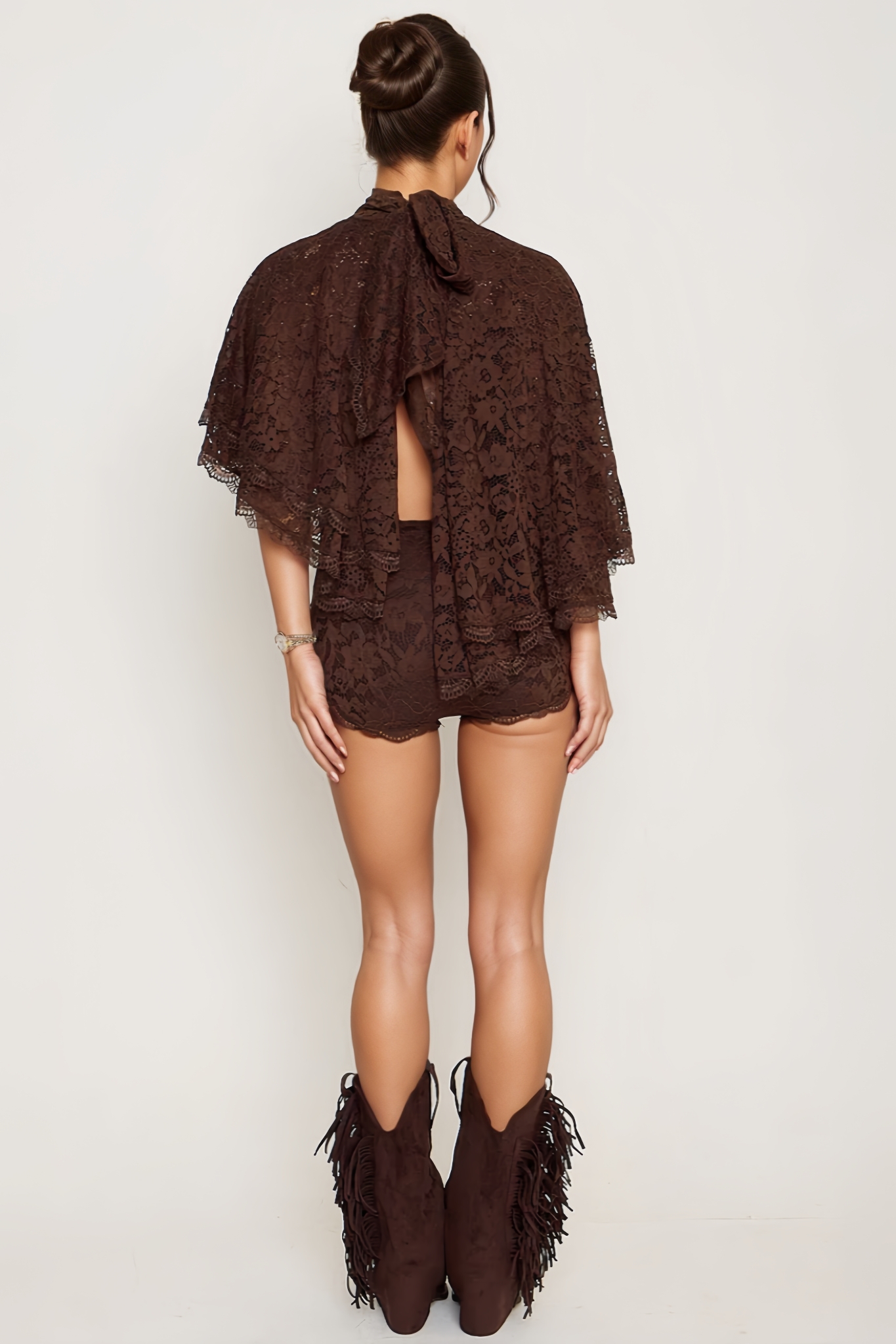 Kenady Brown Lace Shorts Set