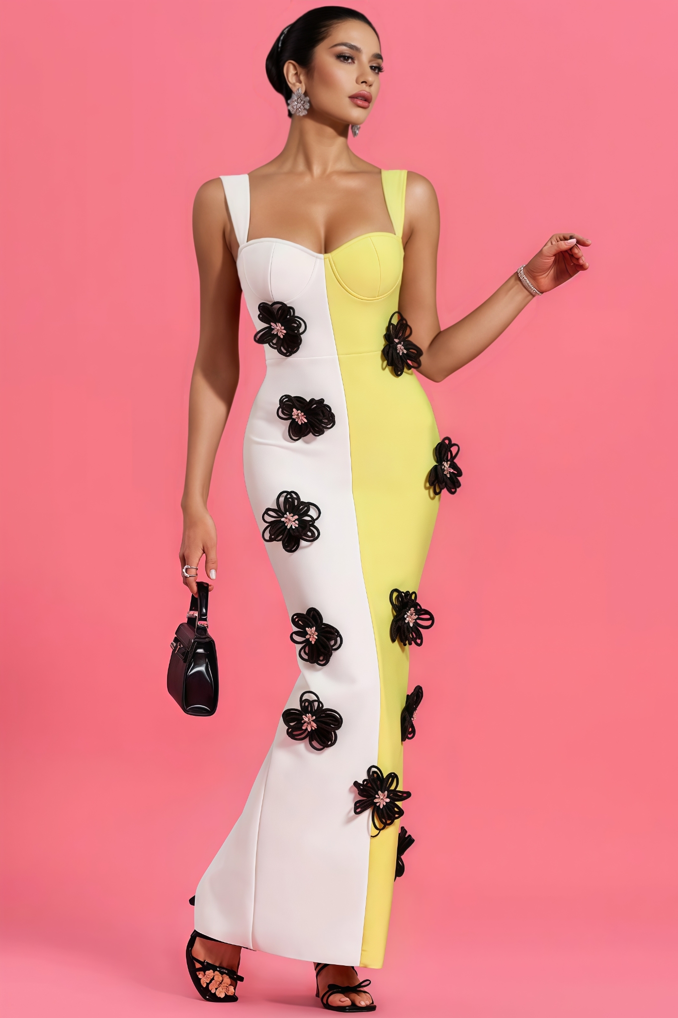 Xylia Color Blocked Flower Bandage Maxi dress