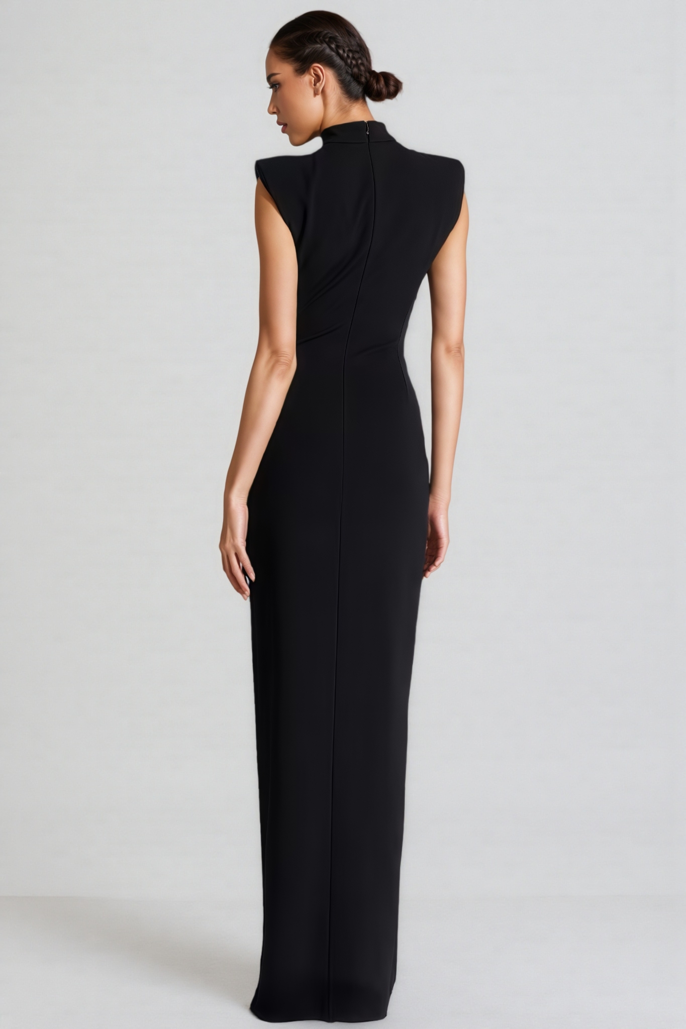 Polasa Black Sleeveless Zipper Split Maxi Dress