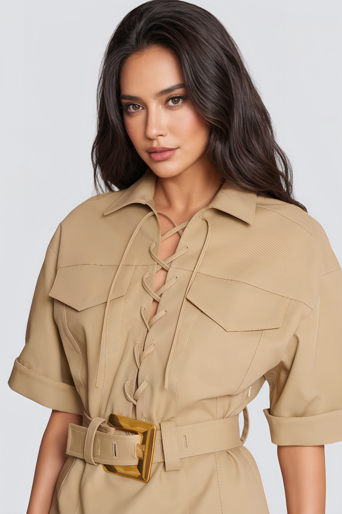 Cynect Khaki Belted Mini Dress