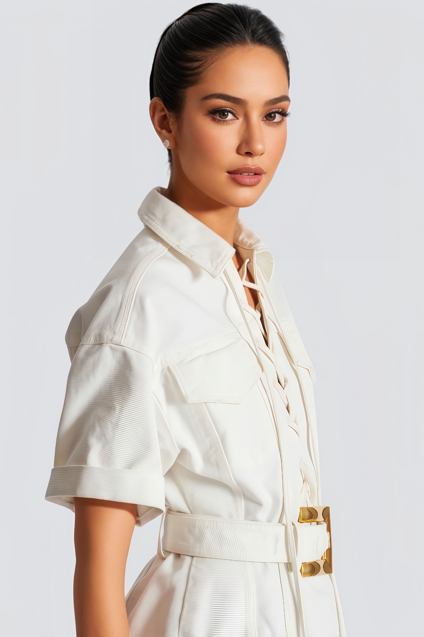 Drellfy White Belted Mini Dress