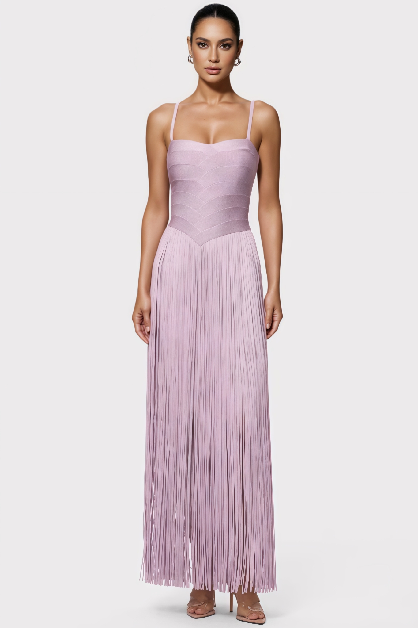 Tylan Purple Fringed Bandage Maxi Dress