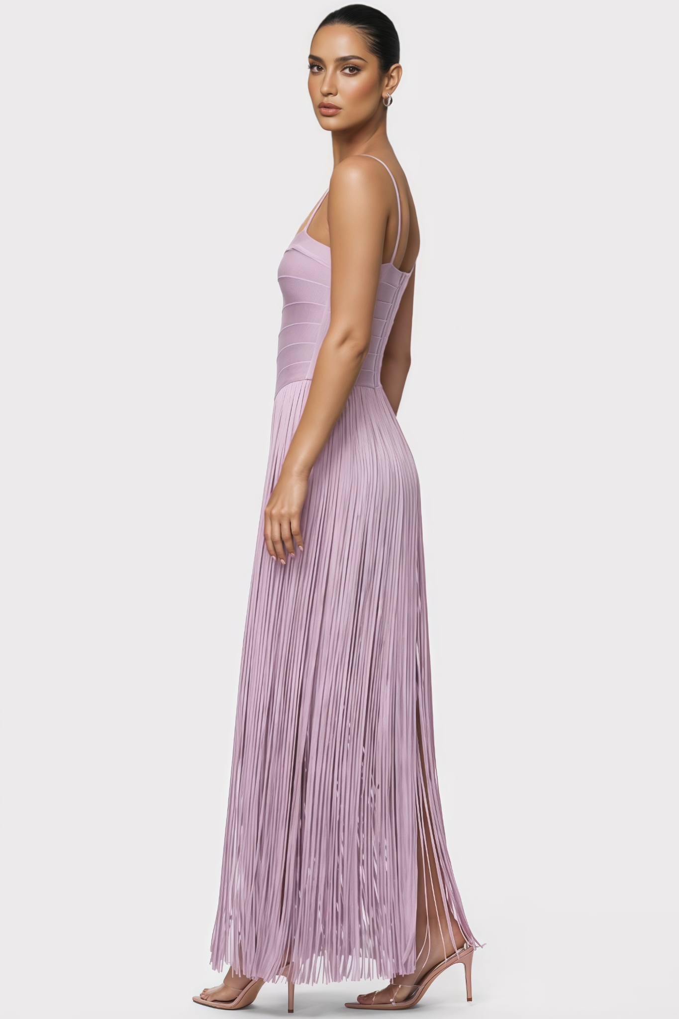 Tylan Purple Fringed Bandage Maxi Dress