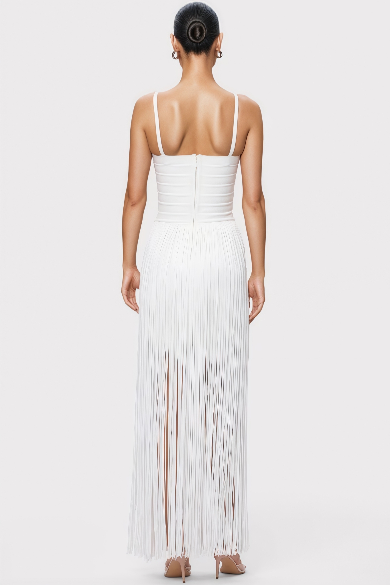 Grooklyn White Fringed Bandage Maxi Dress